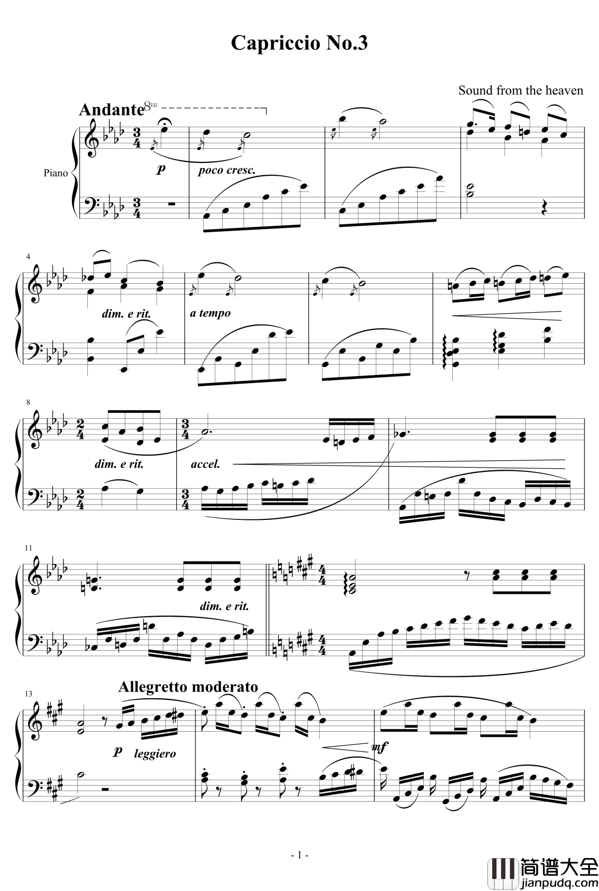 随想曲3钢琴谱_天籁传声