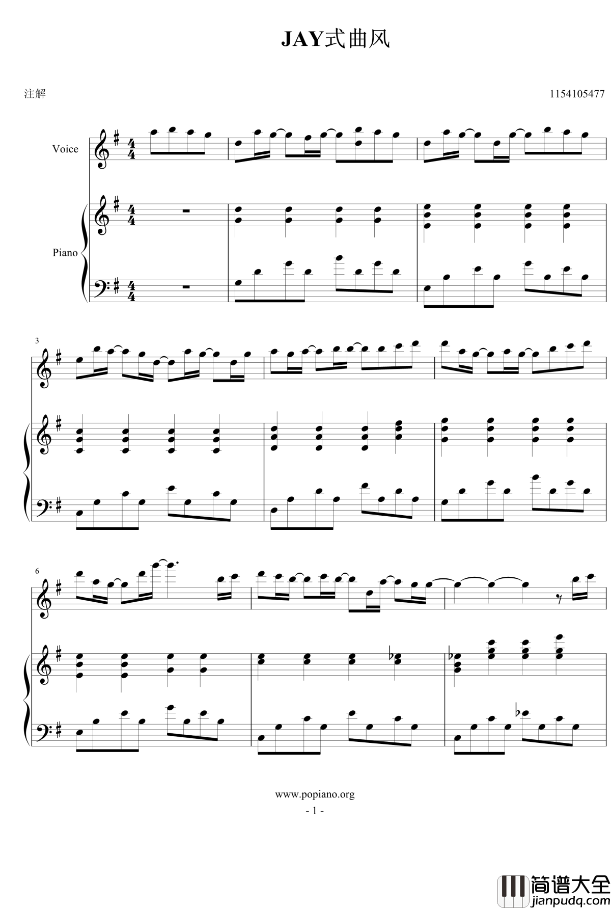 JAY式曲风钢琴谱_1154105477