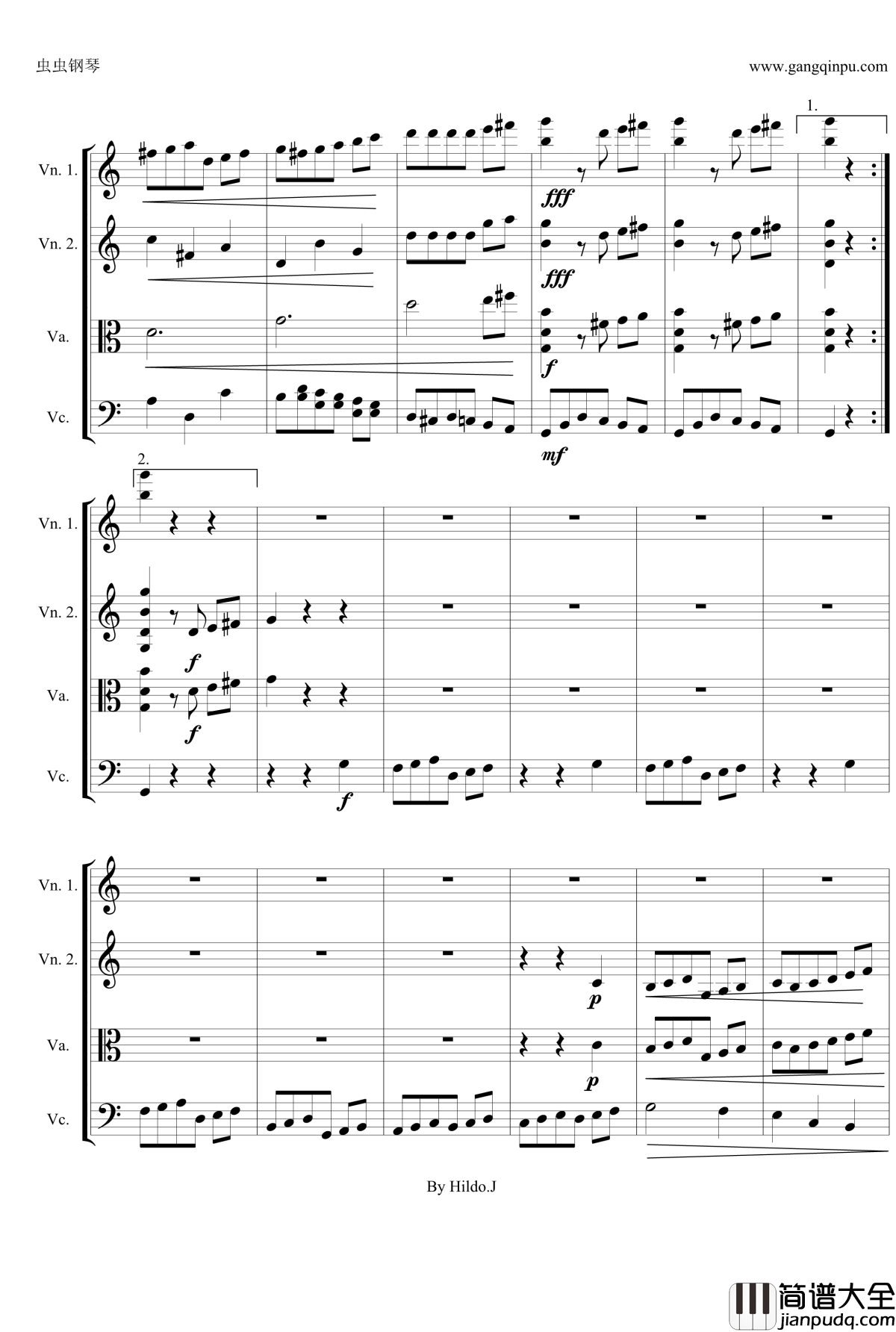 命运交响曲第三乐章钢琴谱_弦乐版_贝多芬_beethoven
