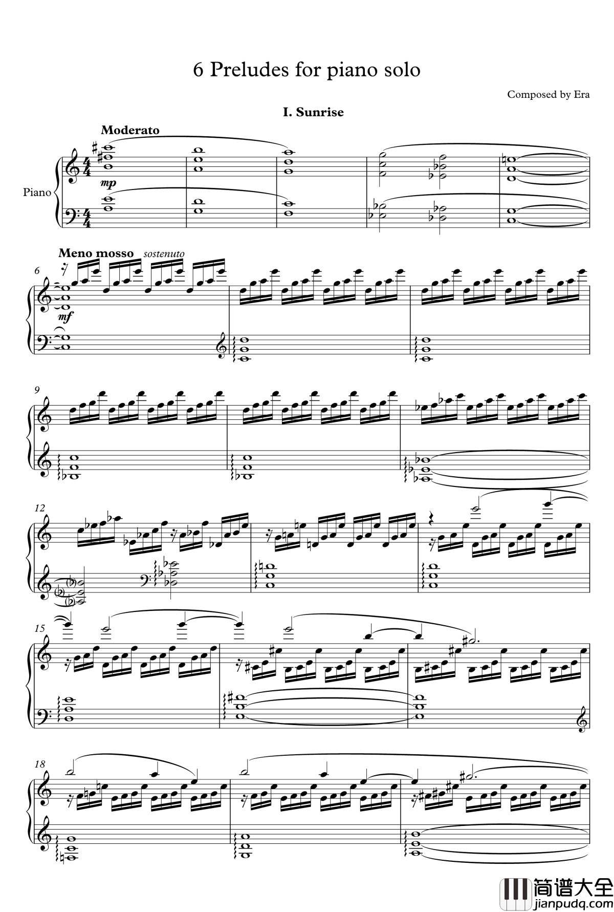 6首前奏曲_No.1_日出钢琴谱_erachang