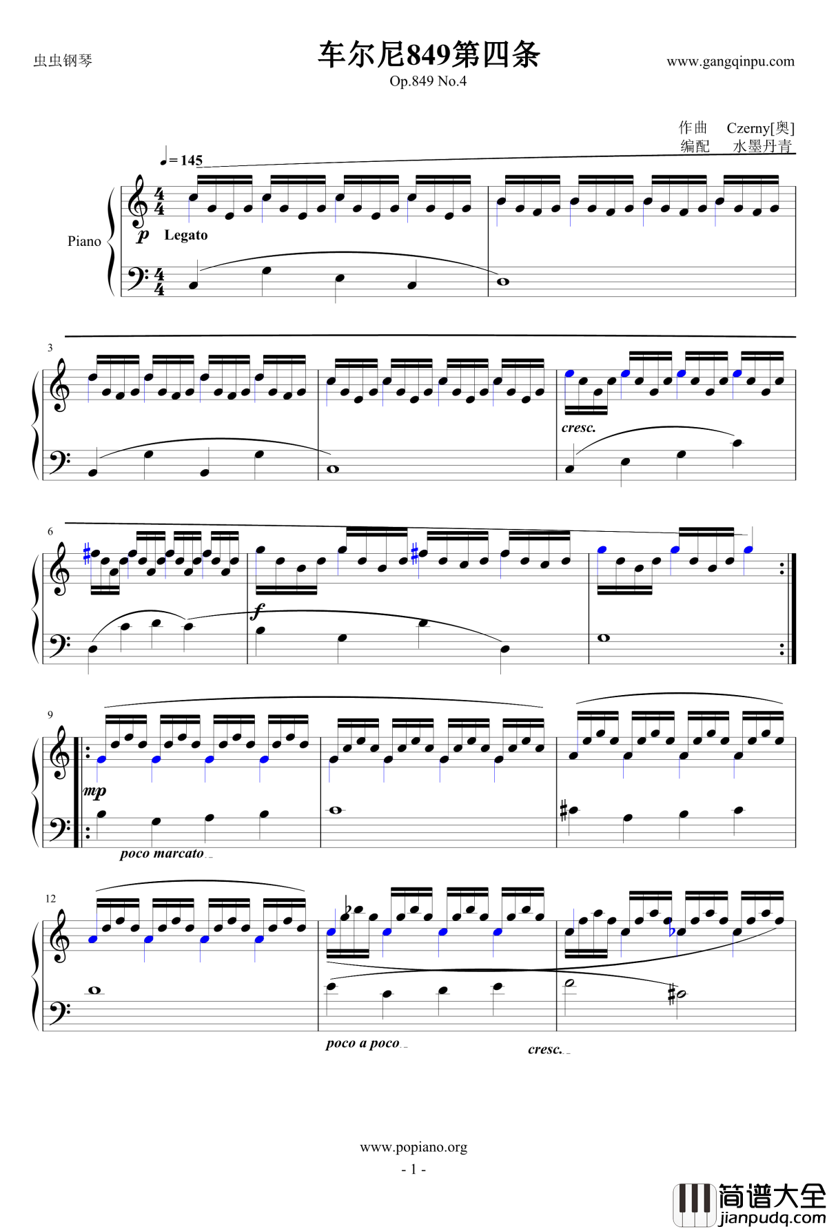 车尔尼849第四条钢琴谱_Op.849_No.4_Czerny