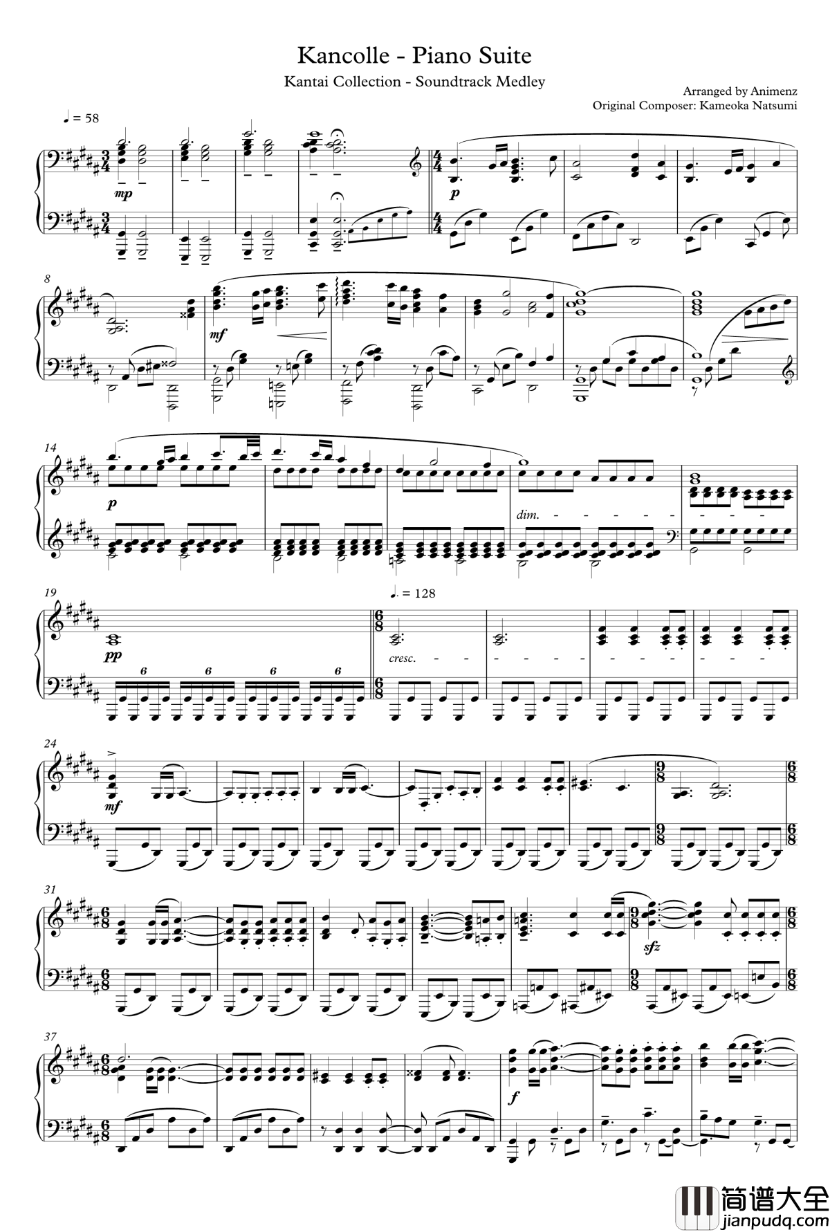 _Kancolle钢琴谱_舰队Collection_钢琴组曲钢琴谱_Animenz