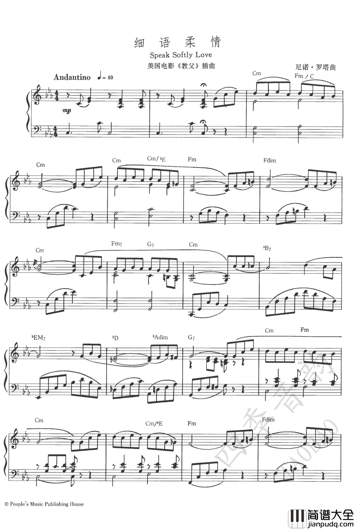 Speak_Softly_Love钢琴谱_Andy_Williams