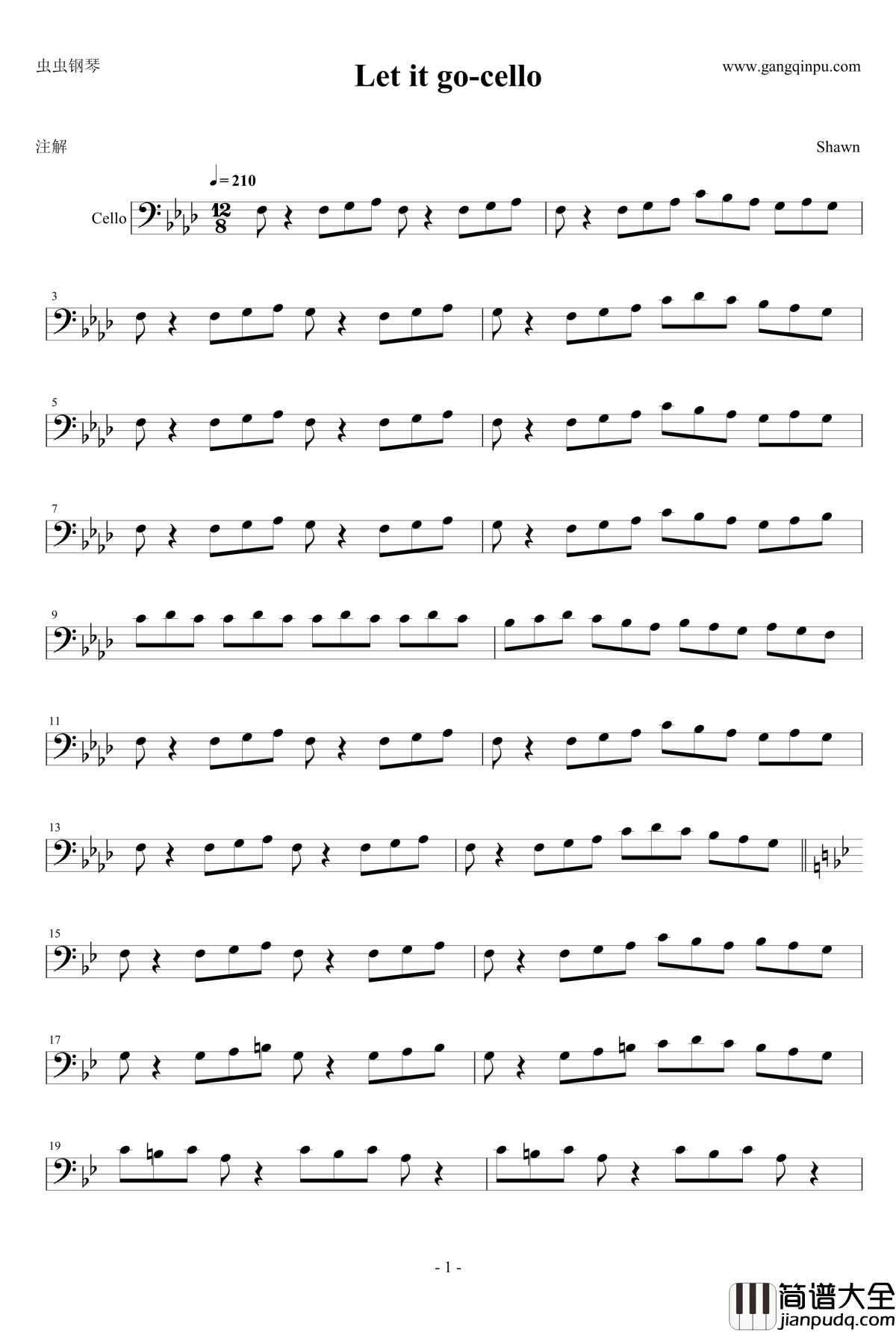 Let_it_go钢琴谱_ThePianoGuys_cello_冰雪奇缘