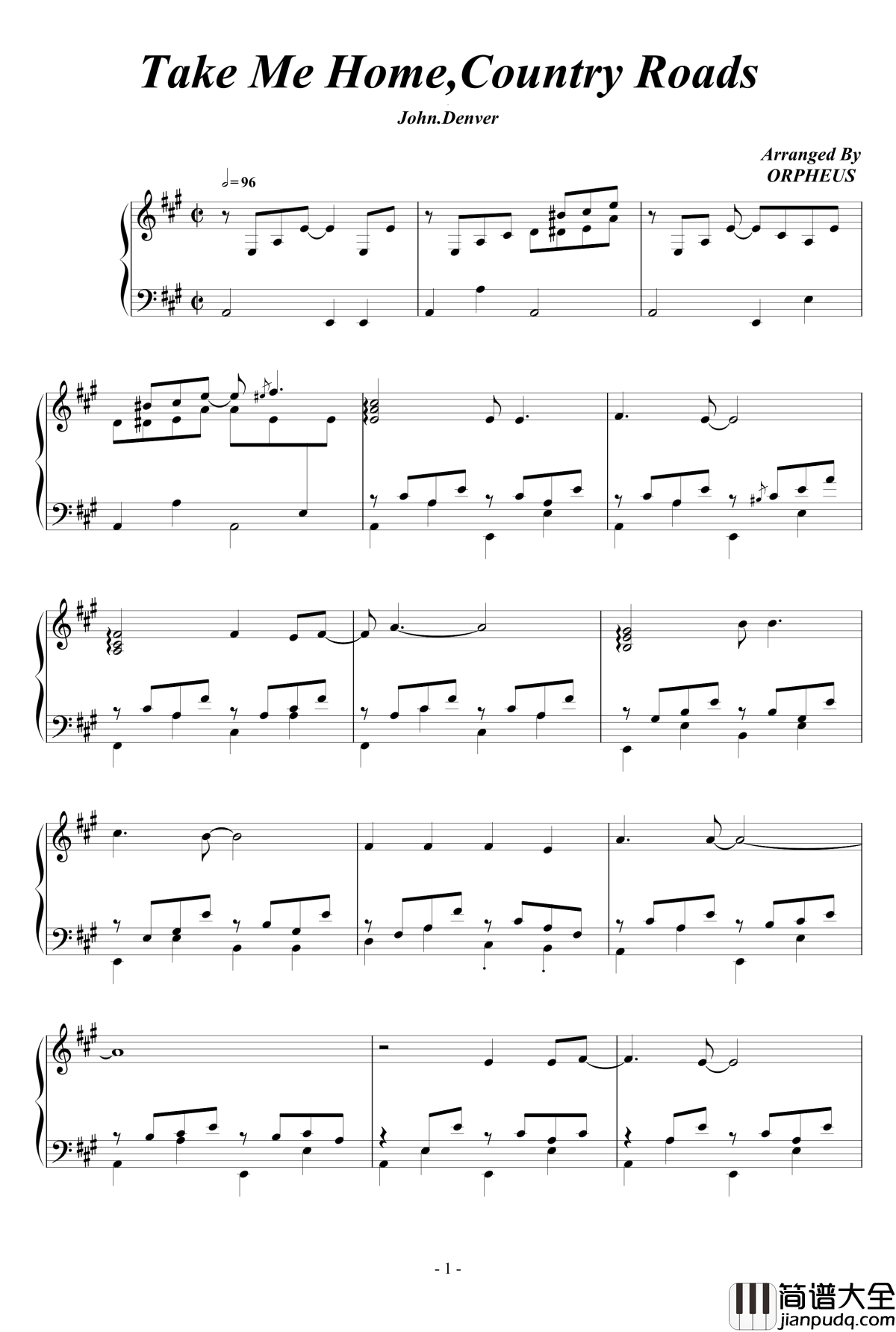 Take_Me_Home,Country_Roads钢琴谱_约翰·丹佛_John_Denver