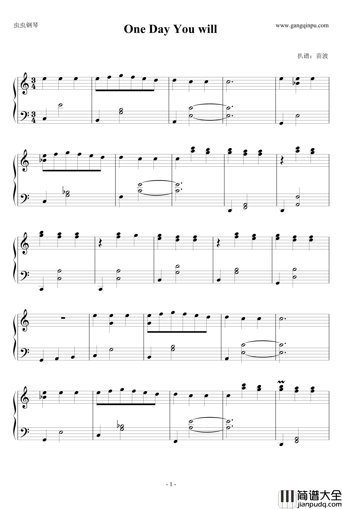 One_Day_You_will钢琴谱_Yiruma