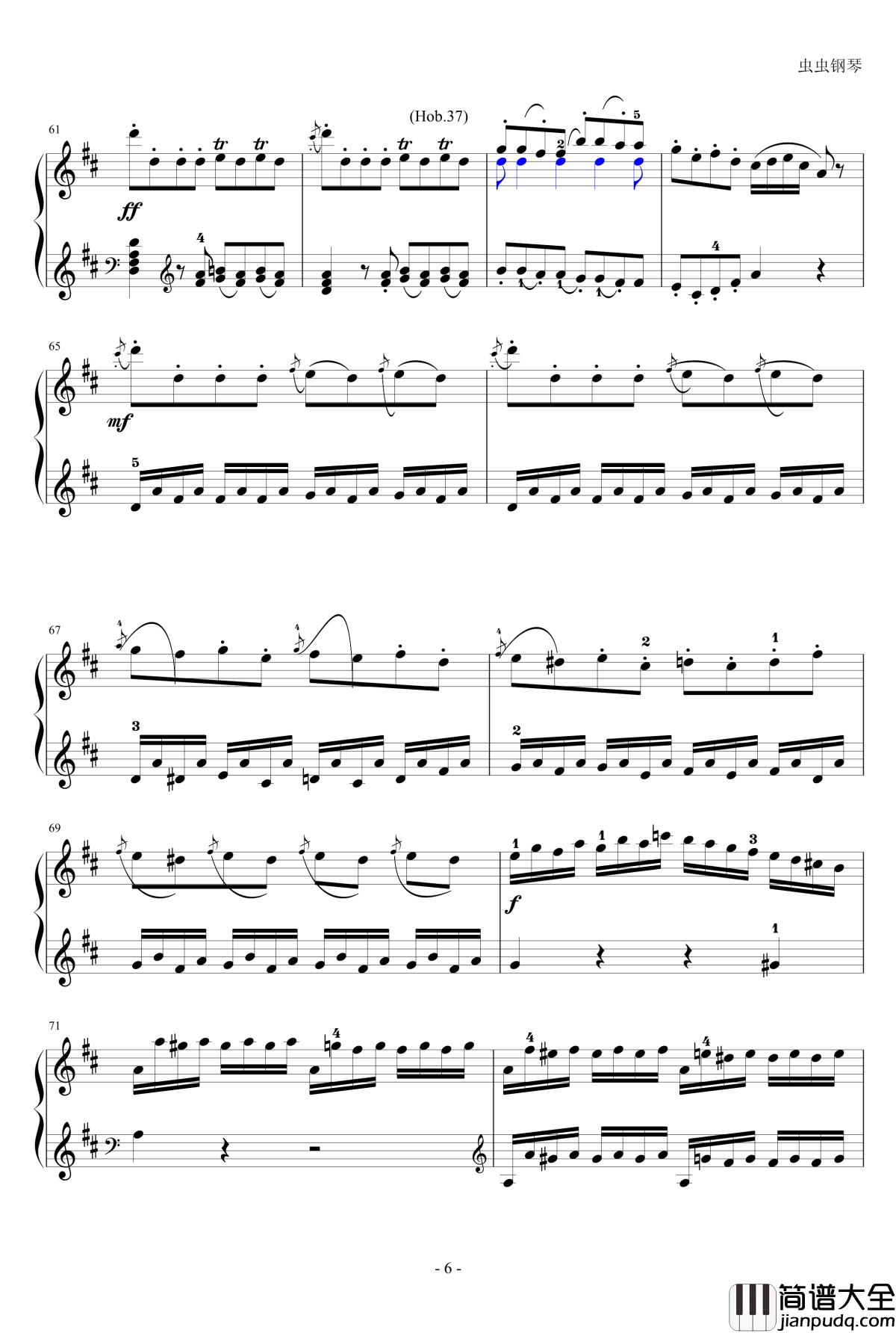 D大调奏鸣曲钢琴谱_海顿
