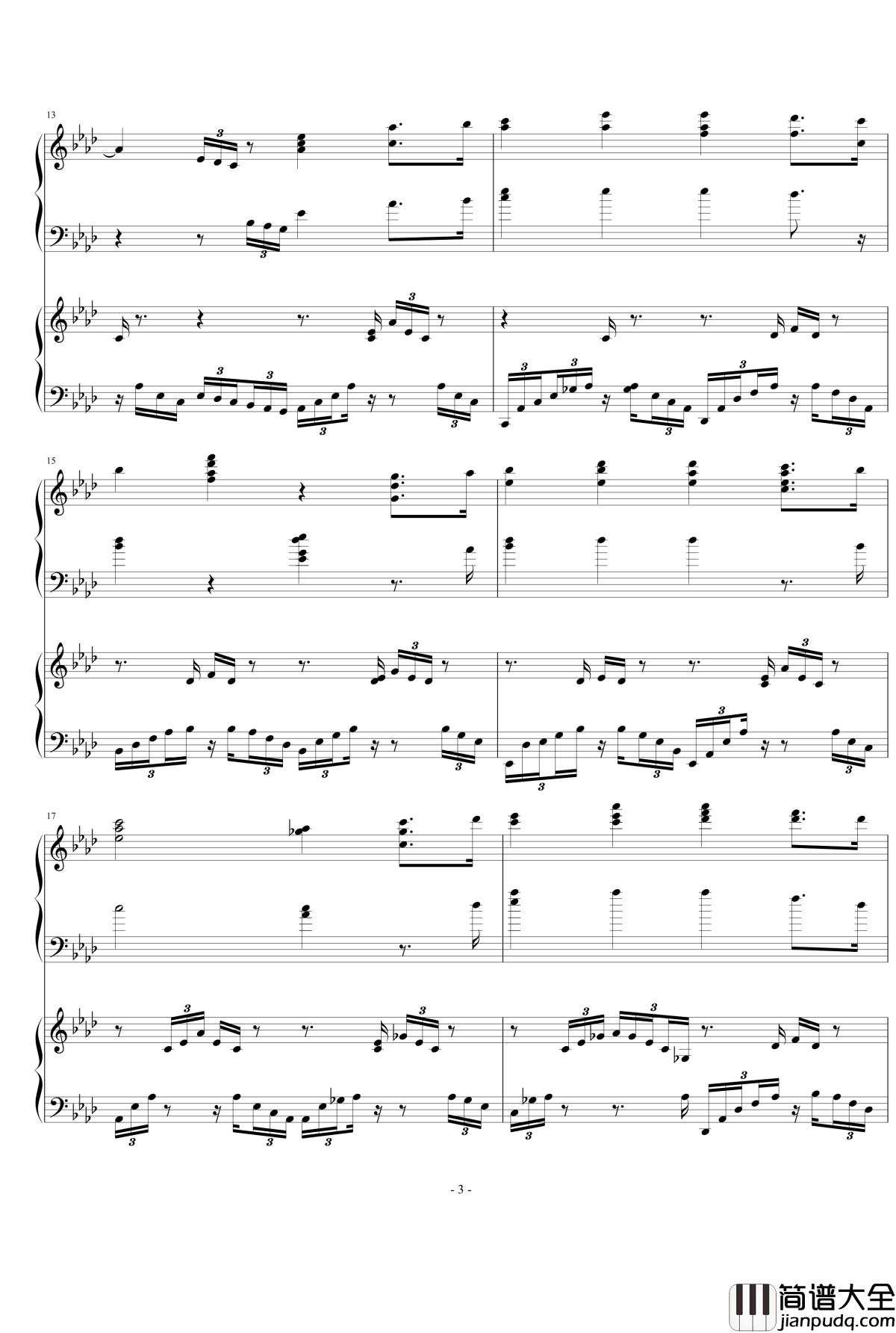 降A大调练习曲钢琴谱_nyride