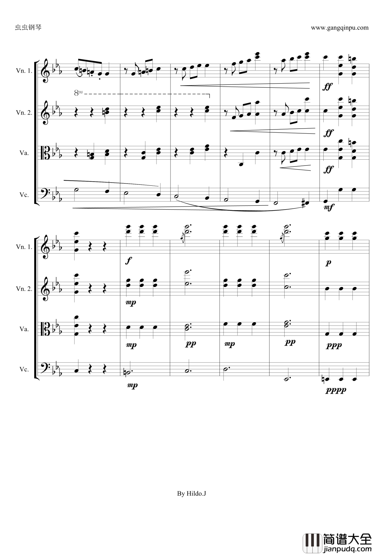 命运交响曲第三乐章钢琴谱_弦乐版_贝多芬_beethoven