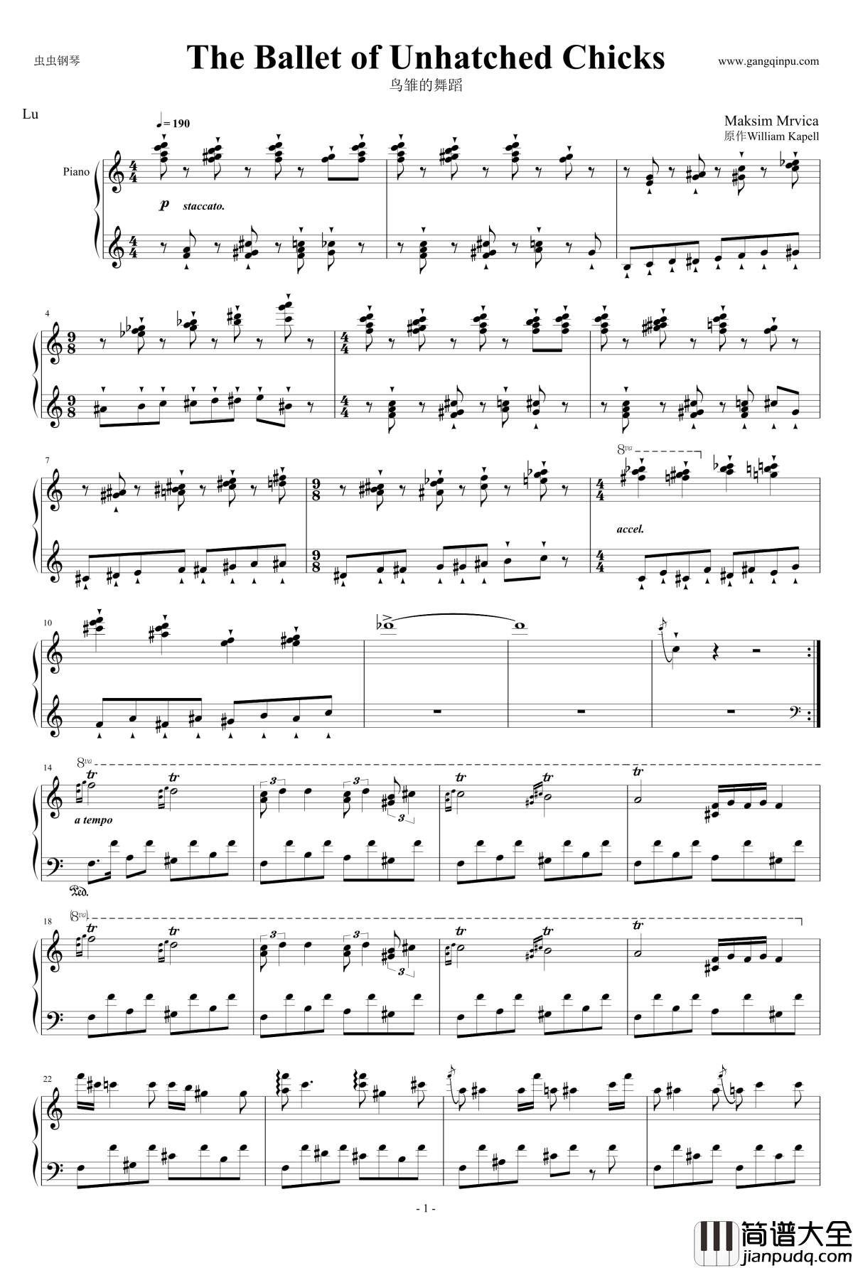 鸟雏的舞蹈钢琴谱_The_Ballet_of_Unhatched_Chicks_马克西姆_Maksim·Mrvica