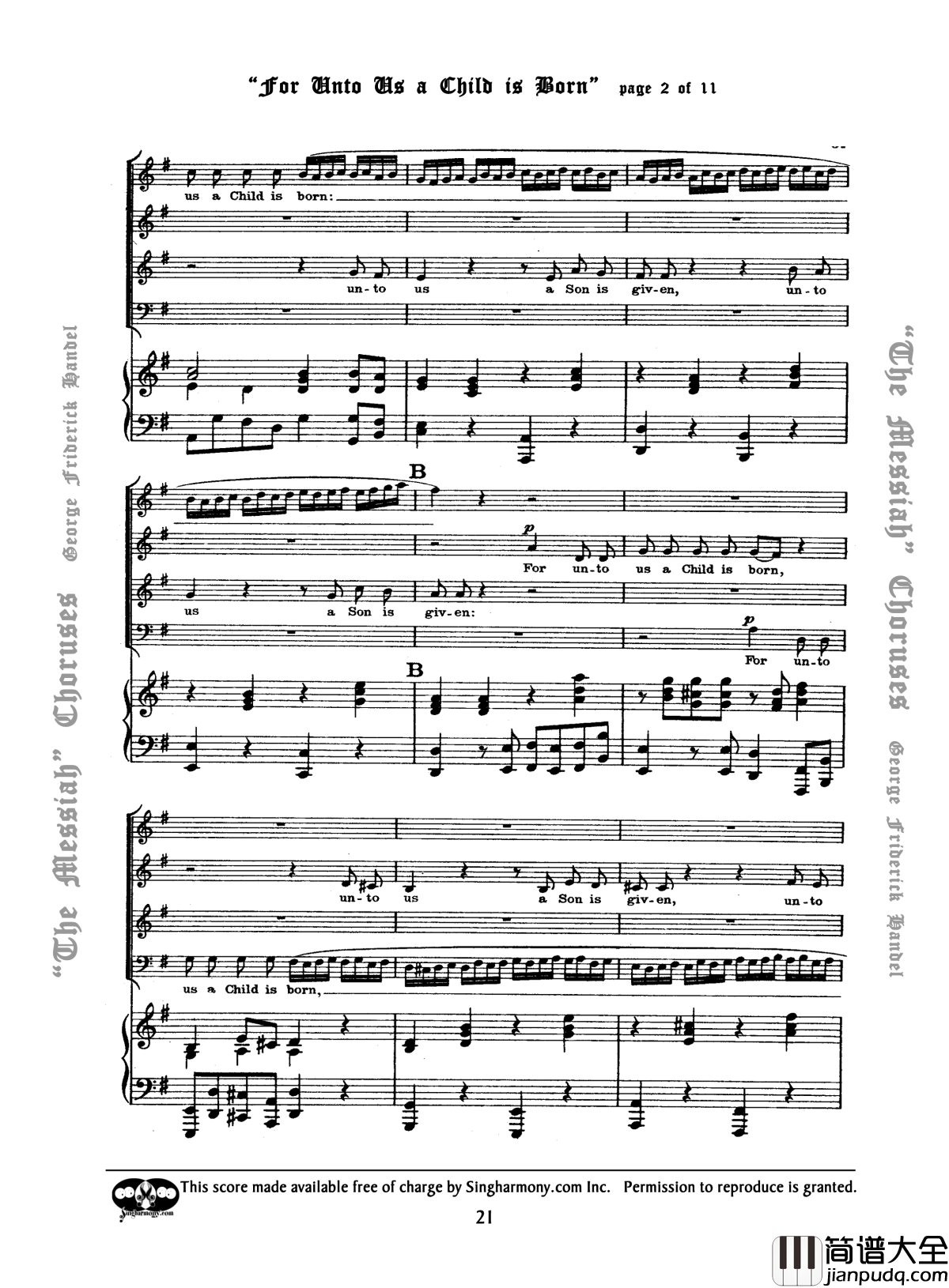 For_unto_us_a_Child_is_born钢琴谱_Handel