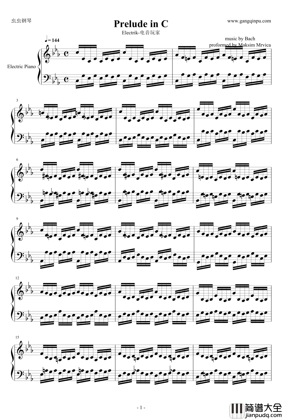 Prelude_in_C钢琴谱_马克西姆maksim_Maksim·Mrvica