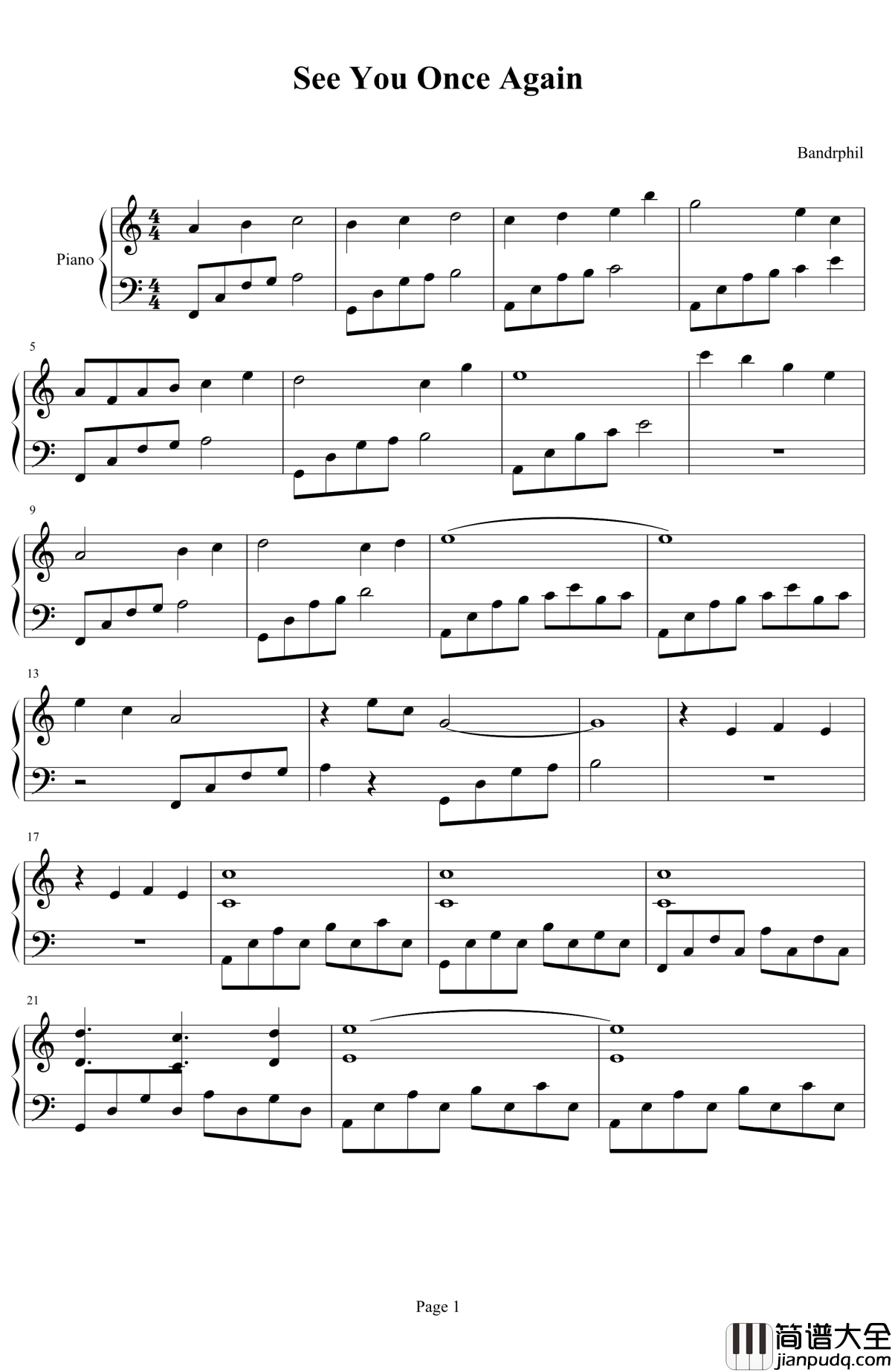 see_you_once_again钢琴谱_Bandrphil