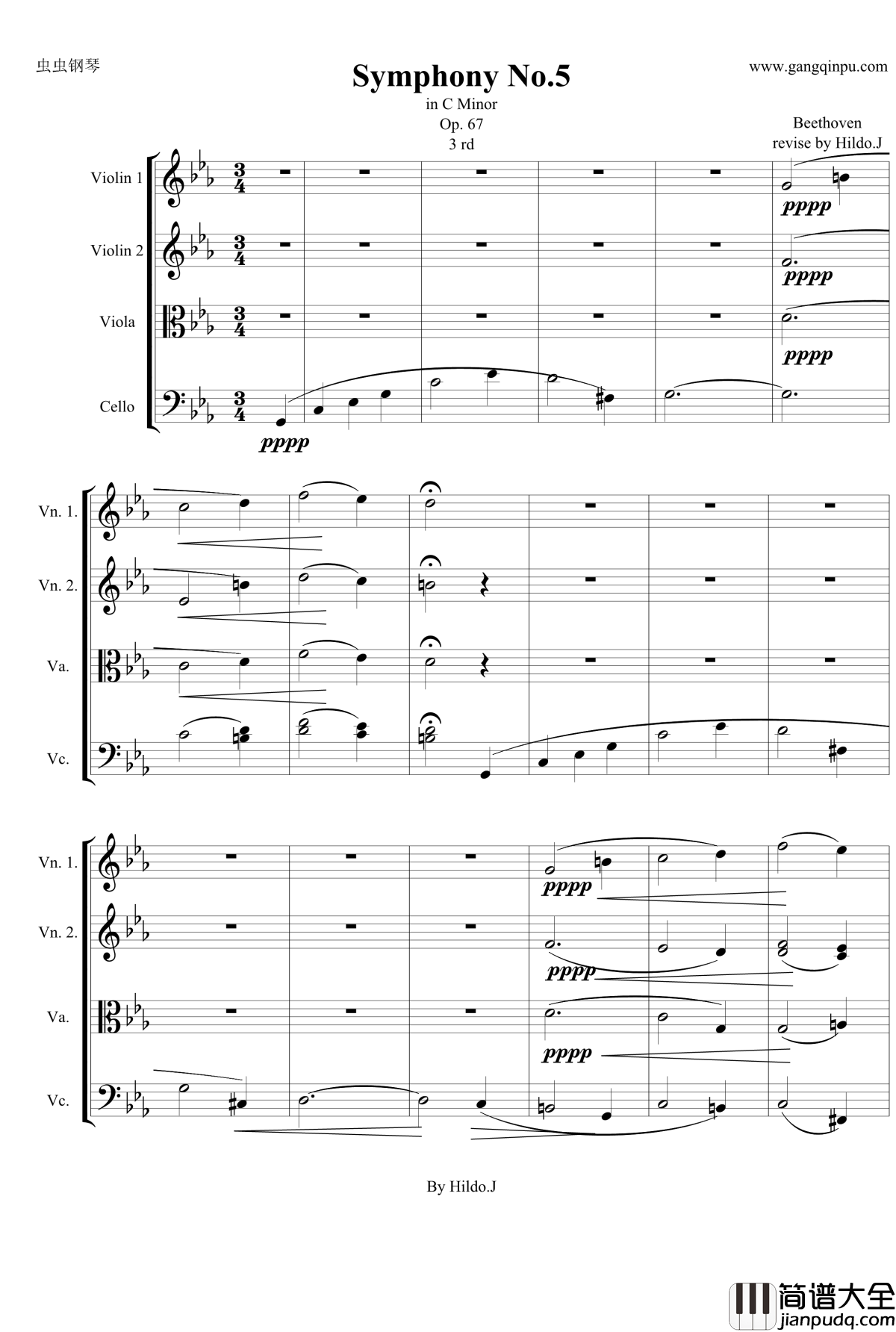 命运交响曲第三乐章钢琴谱_弦乐版_贝多芬_beethoven