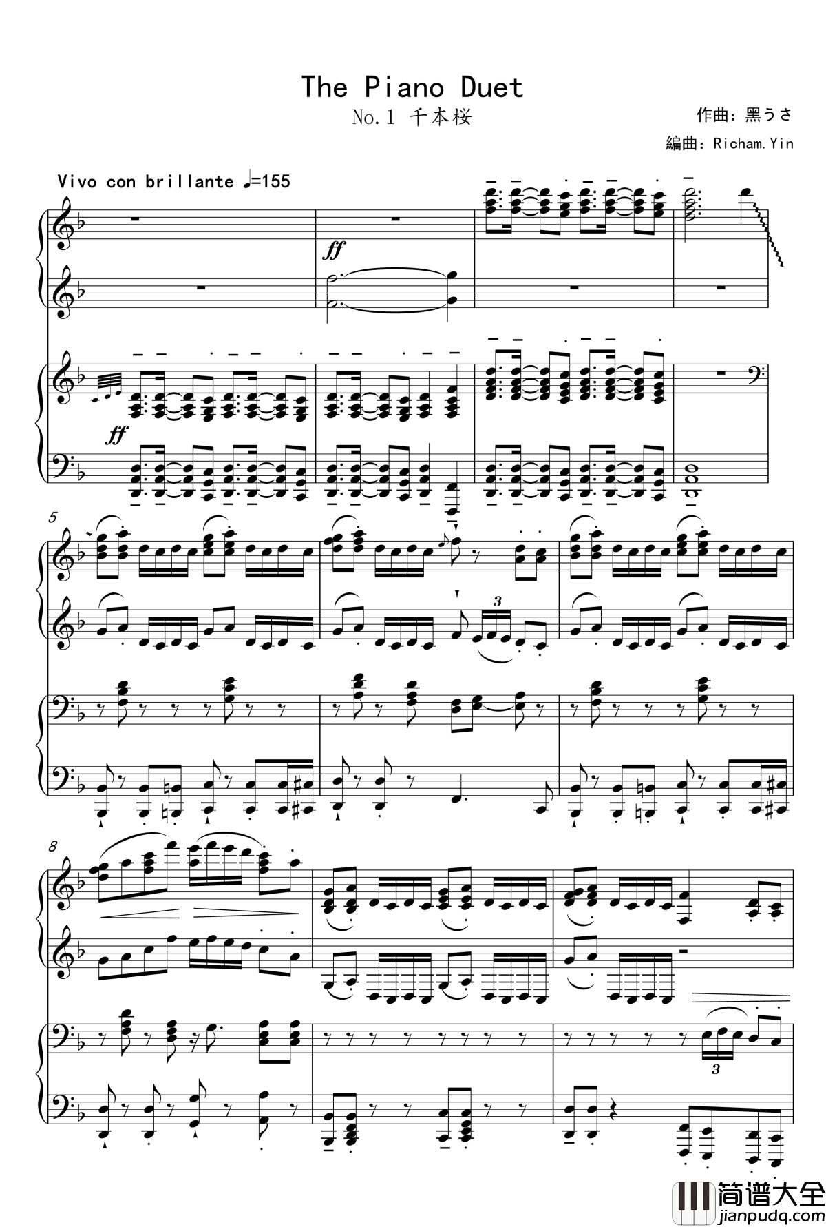 千本桜钢琴谱_Piano_Duet_by_Richam.Yin_初音未来