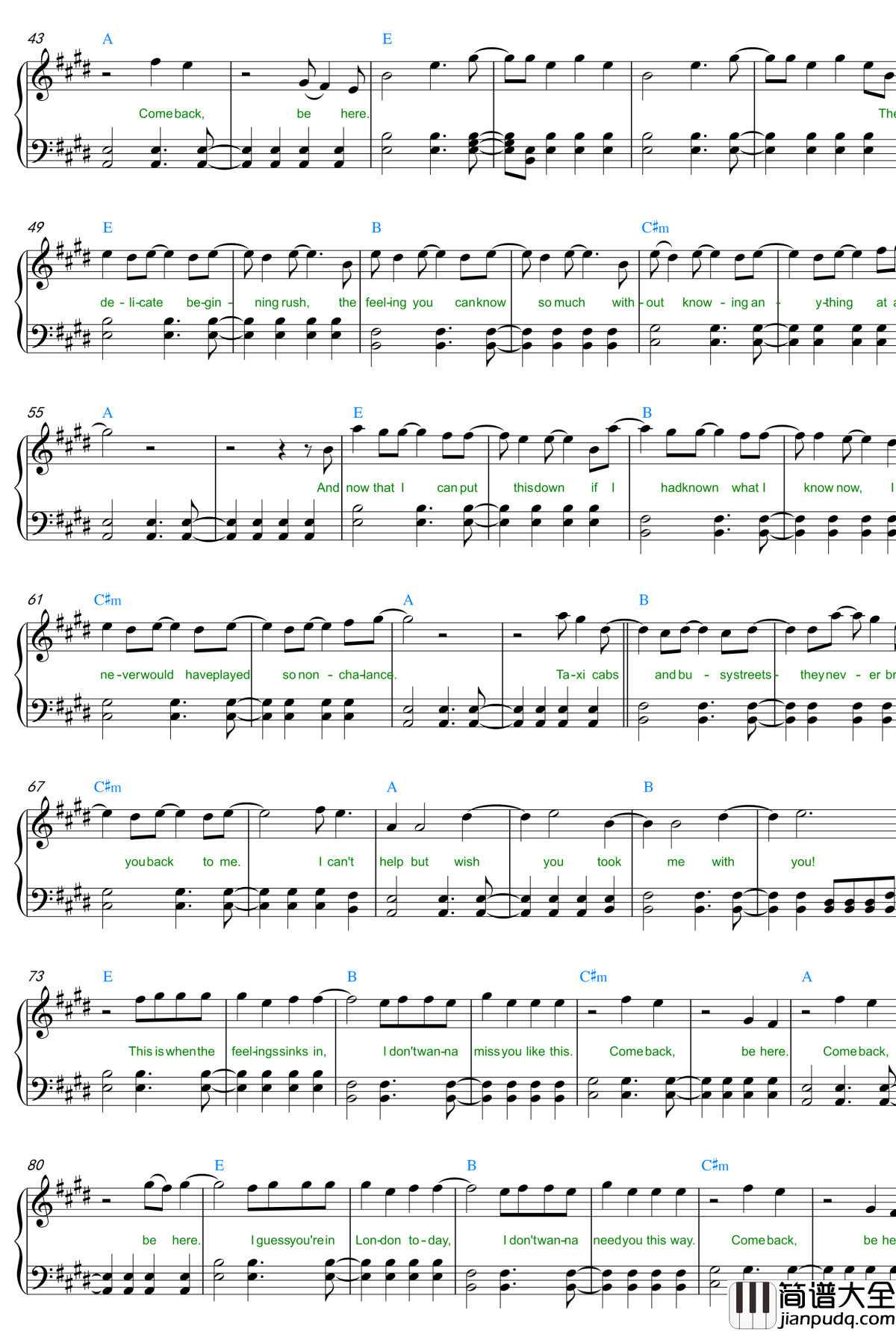 Come_Back_Be_Here钢琴谱_Taylor_Swift