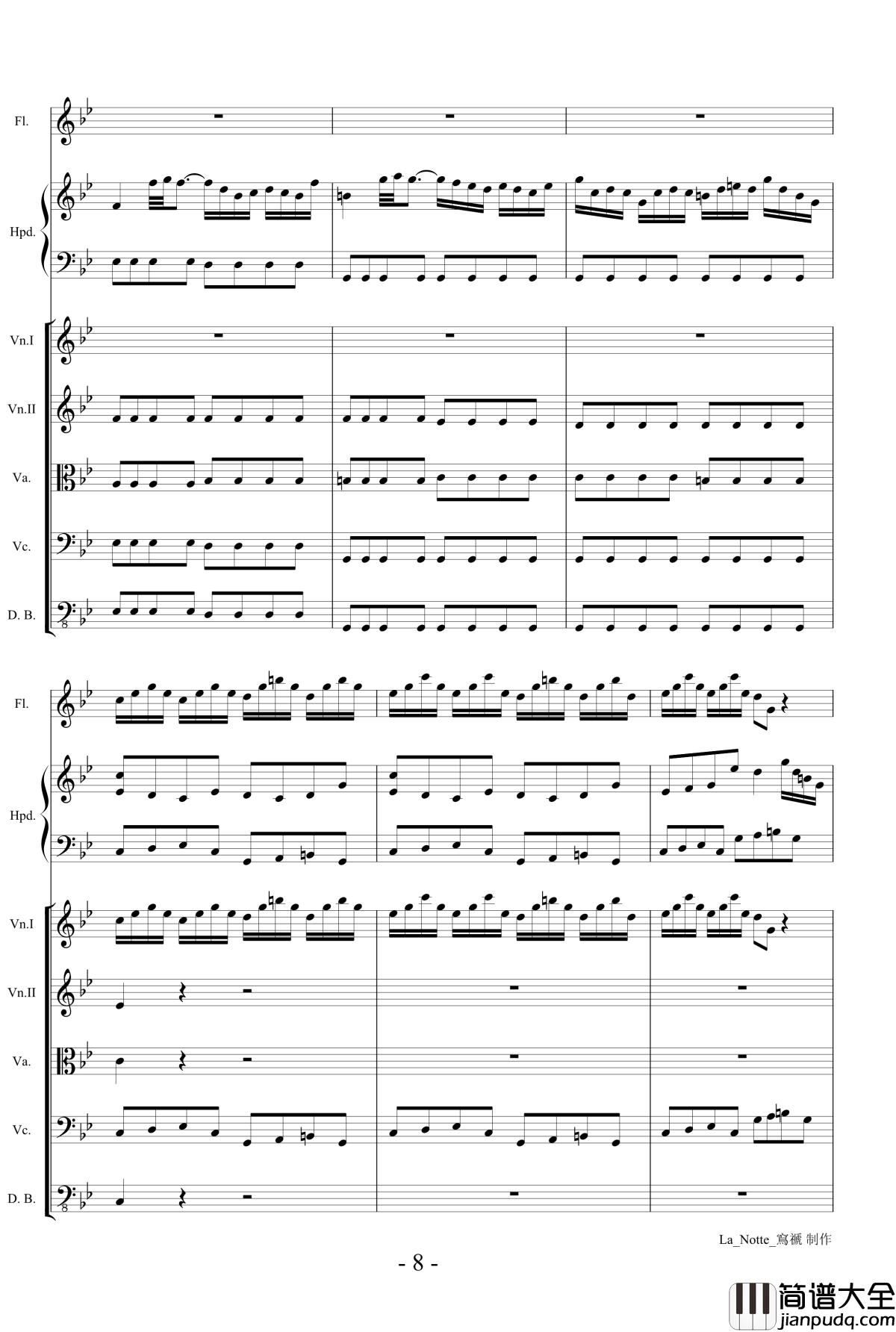 维瓦尔第长笛协奏曲钢琴谱_RV439夜La_Notte_第三乐章