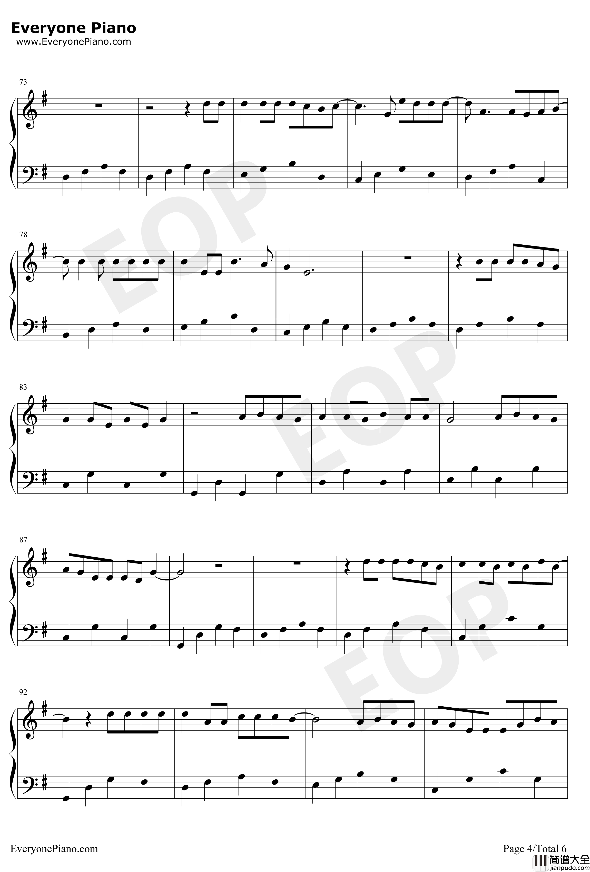 Let_Her_Go钢琴谱_Passenger_简单完整版