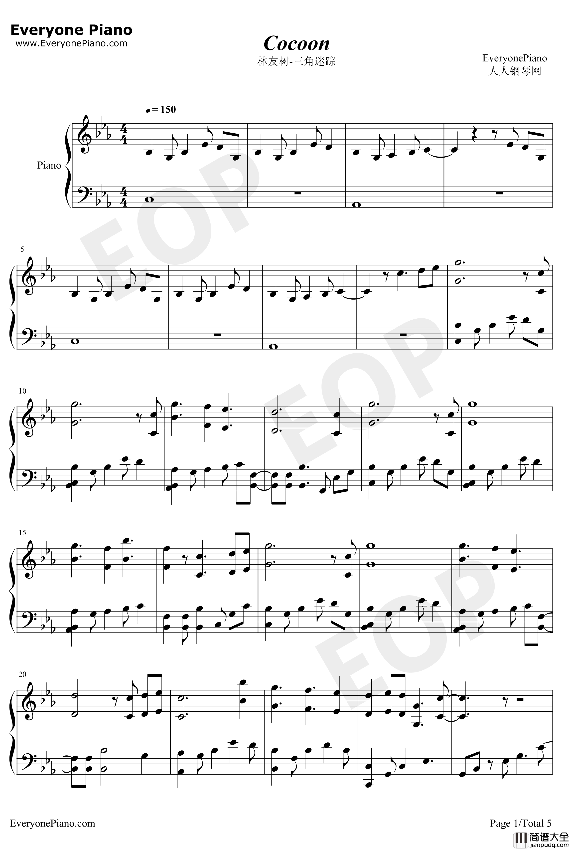 Cocoon钢琴谱_林友树_三角迷踪插曲