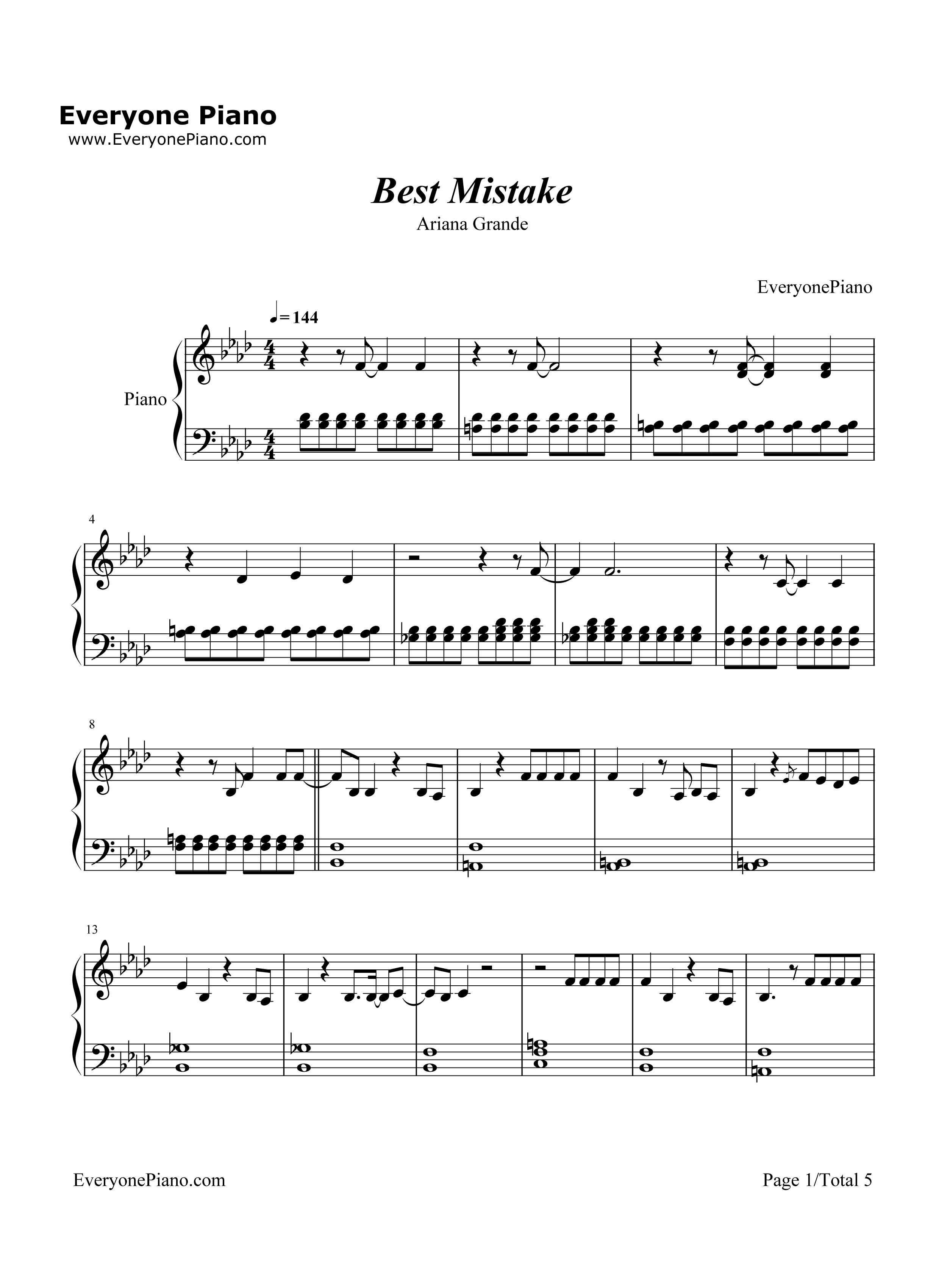 Best_Mistake钢琴谱_Ariana_Grande