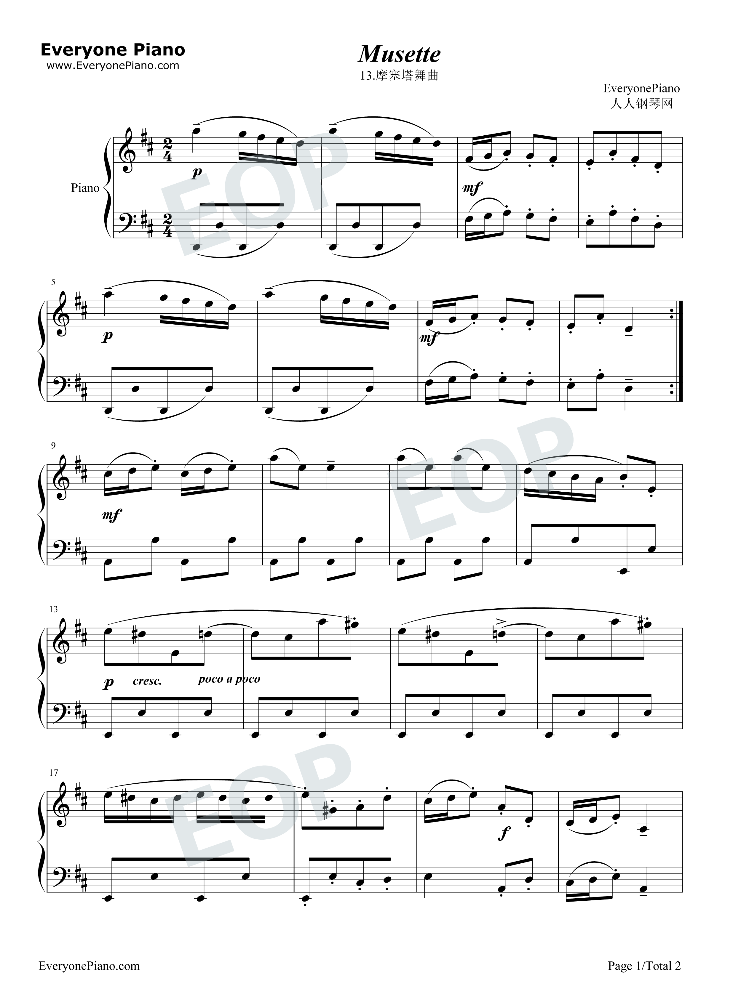 摩塞塔舞曲_13钢琴谱_巴赫