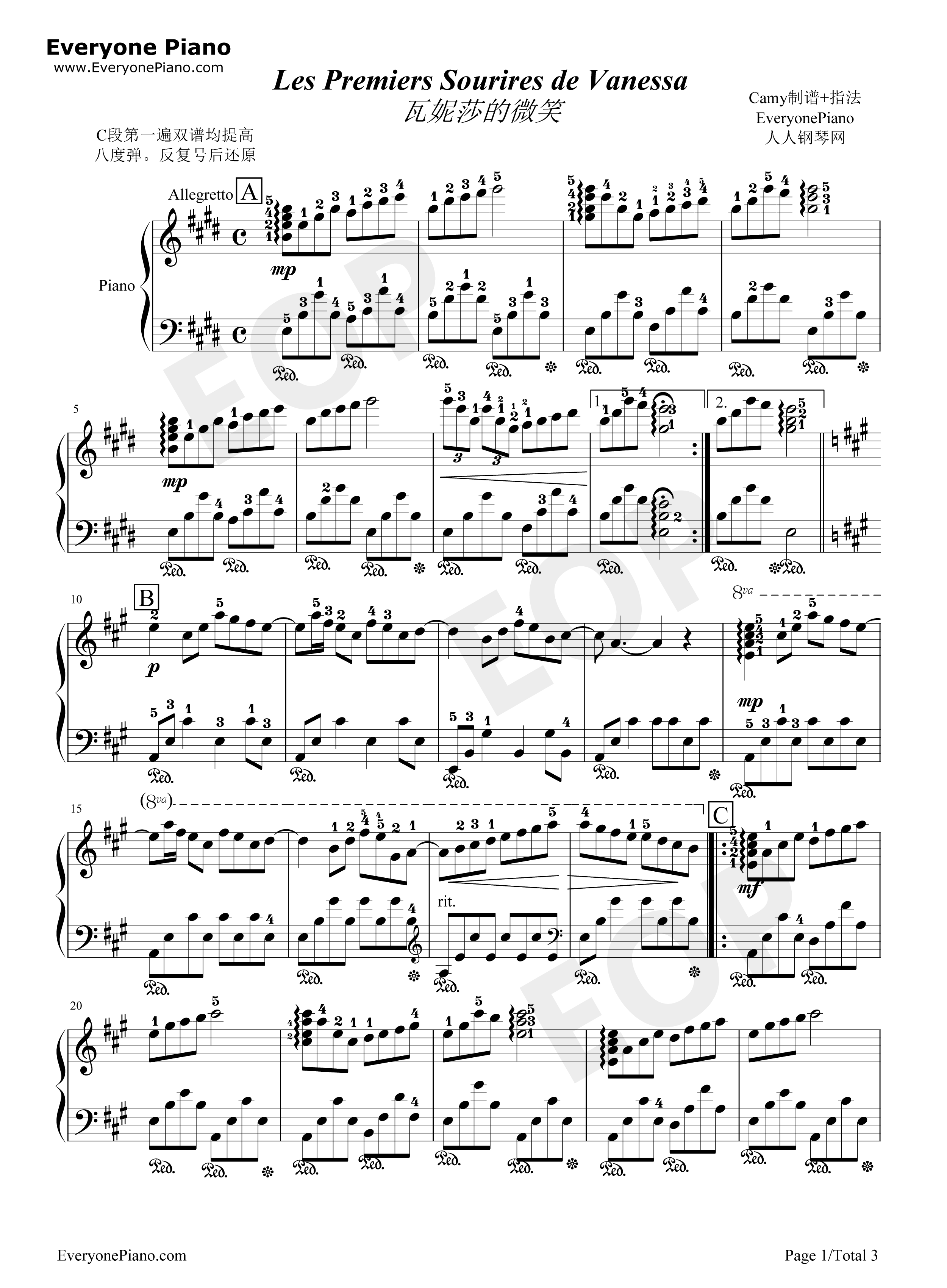 瓦妮莎的微笑钢琴谱_理查德·克莱德曼__Richard_Clayderman