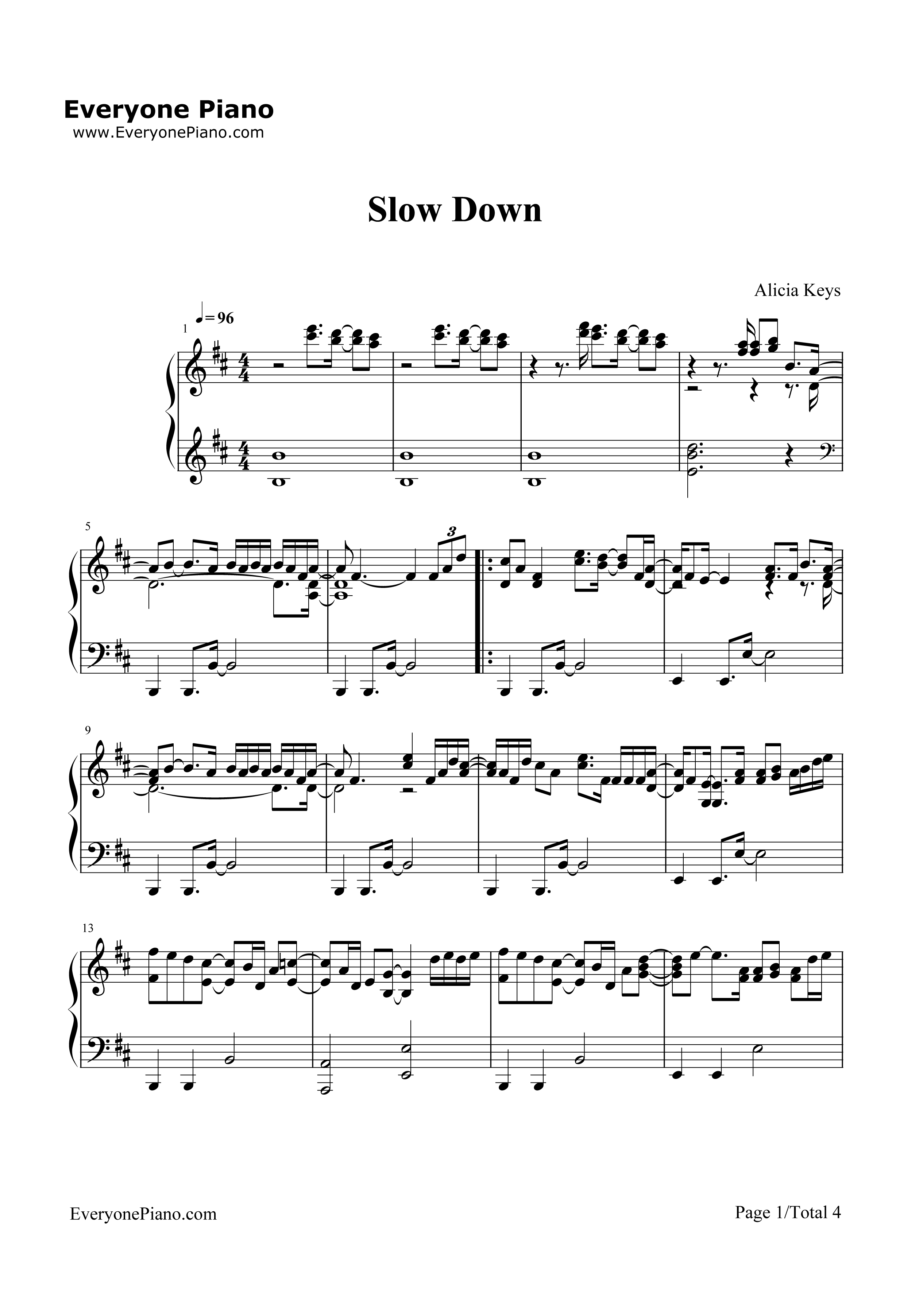Slow_Down钢琴谱_Alicia_Keys