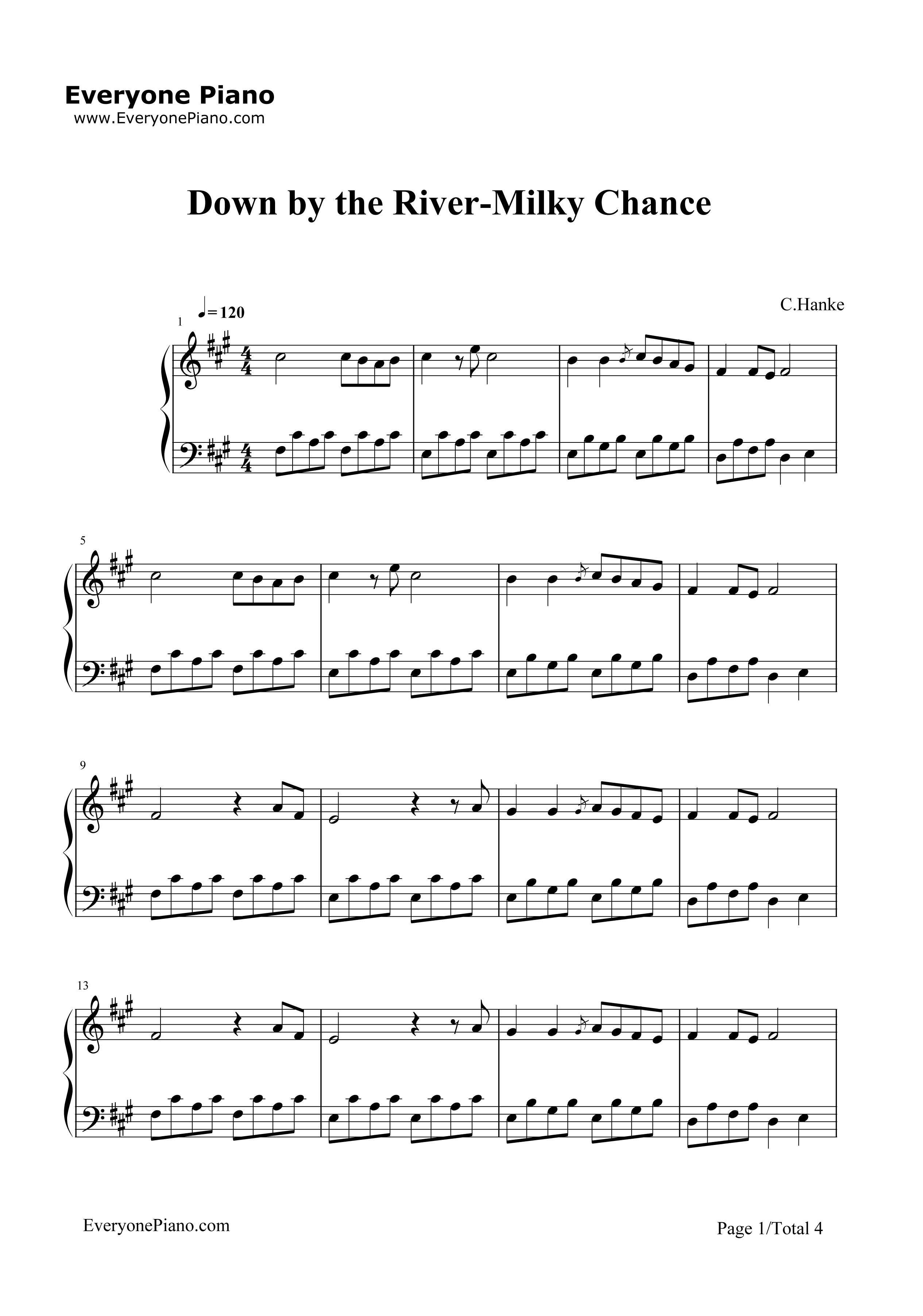 Down_by_the_River钢琴谱_Milky_Chance