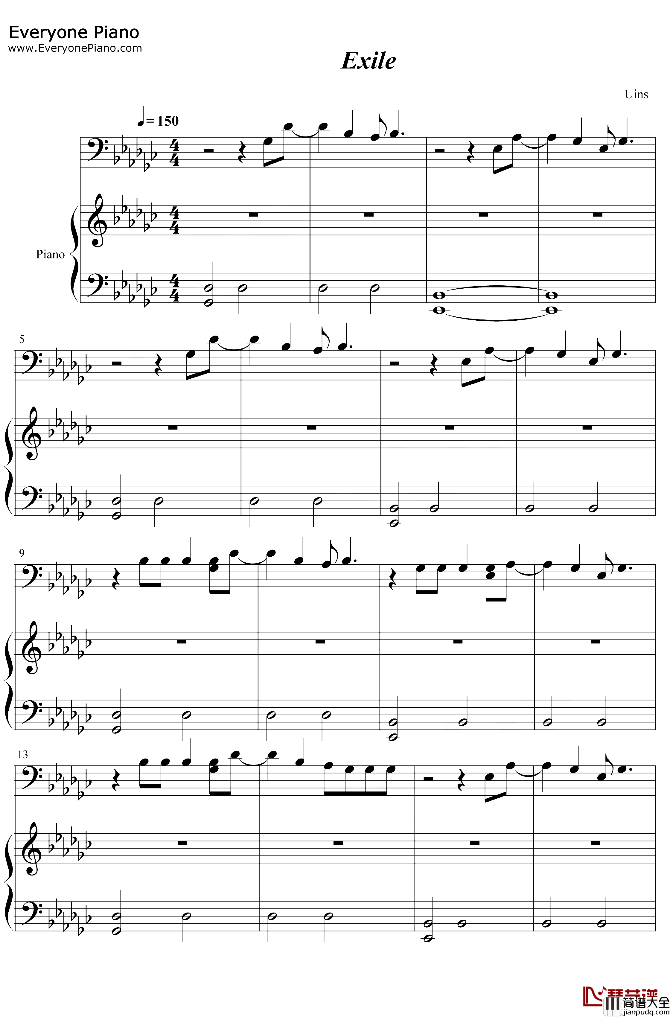 Exile钢琴谱_TaylorSwiftBonIver_TaylorSwiftftBonIver