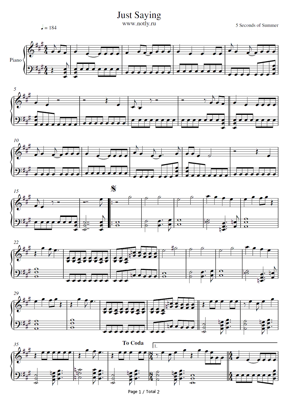 Just_Saying钢琴谱_5_Seconds_of_Summer