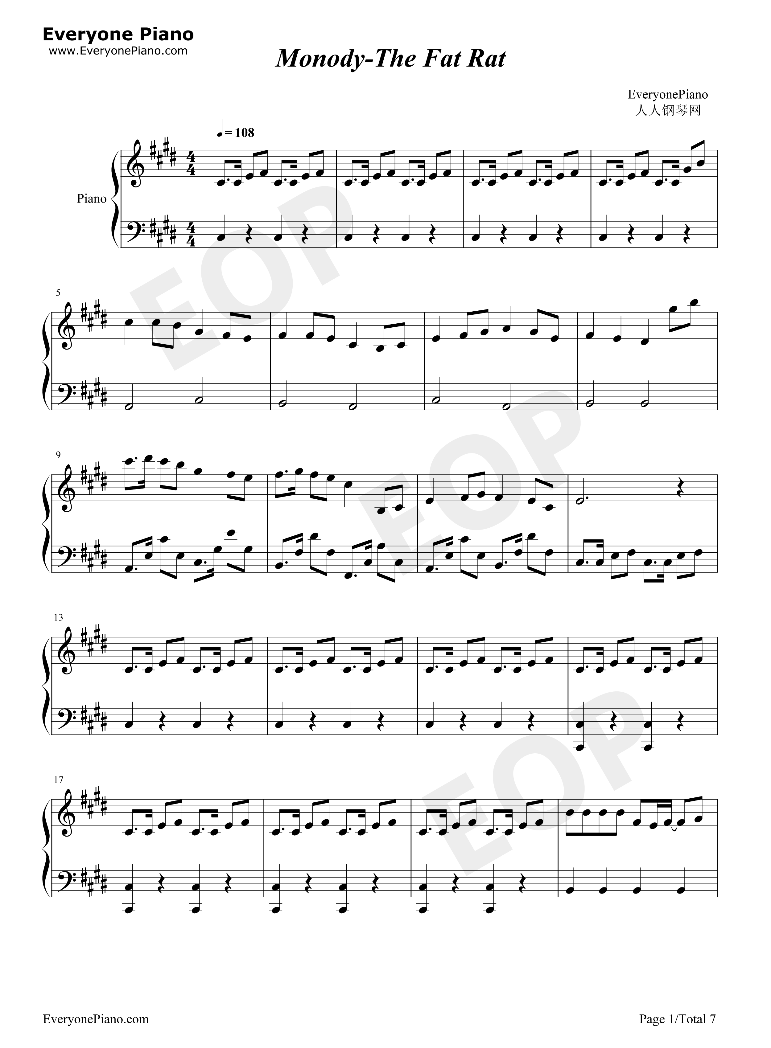 Monody钢琴谱_TheFatRat_Laura_Brehm