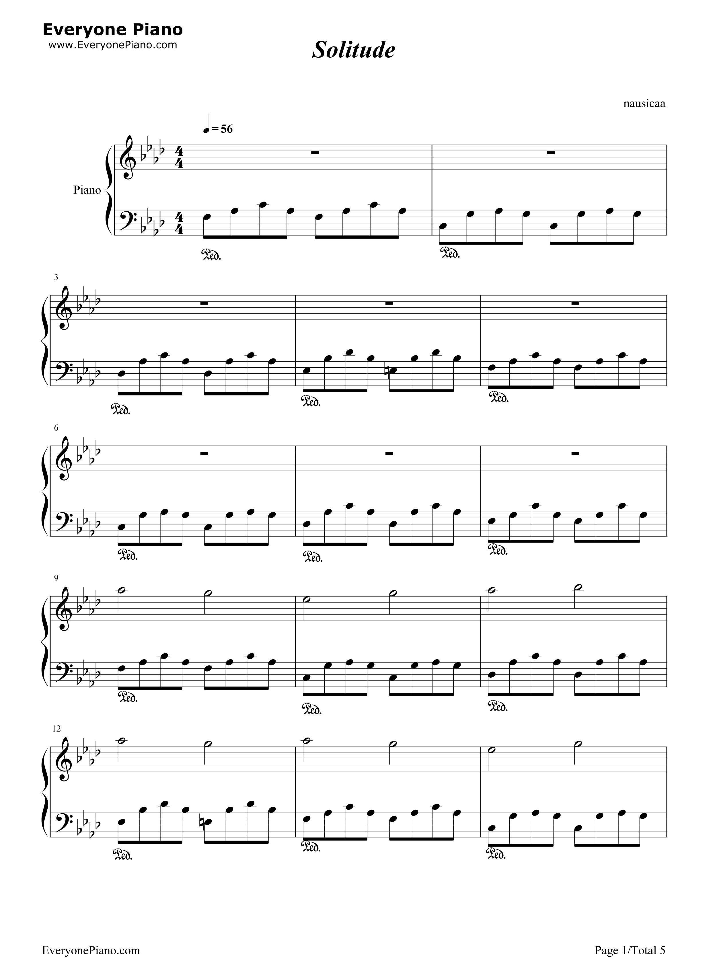 Solitude_钢琴谱_坂本龙一