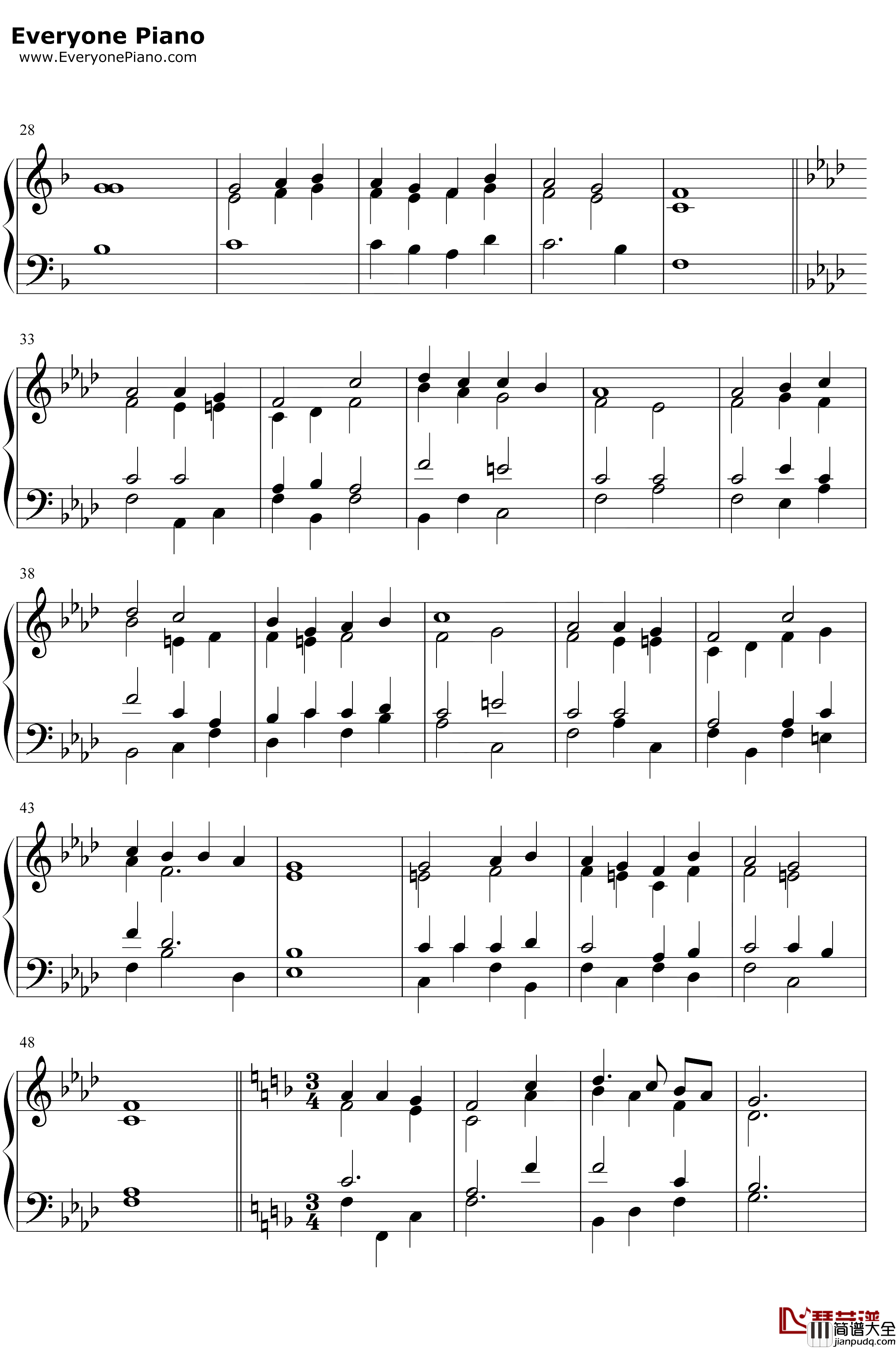 Abide_with_Me钢琴谱_William_Henry_Monk_Eventide_与主同行