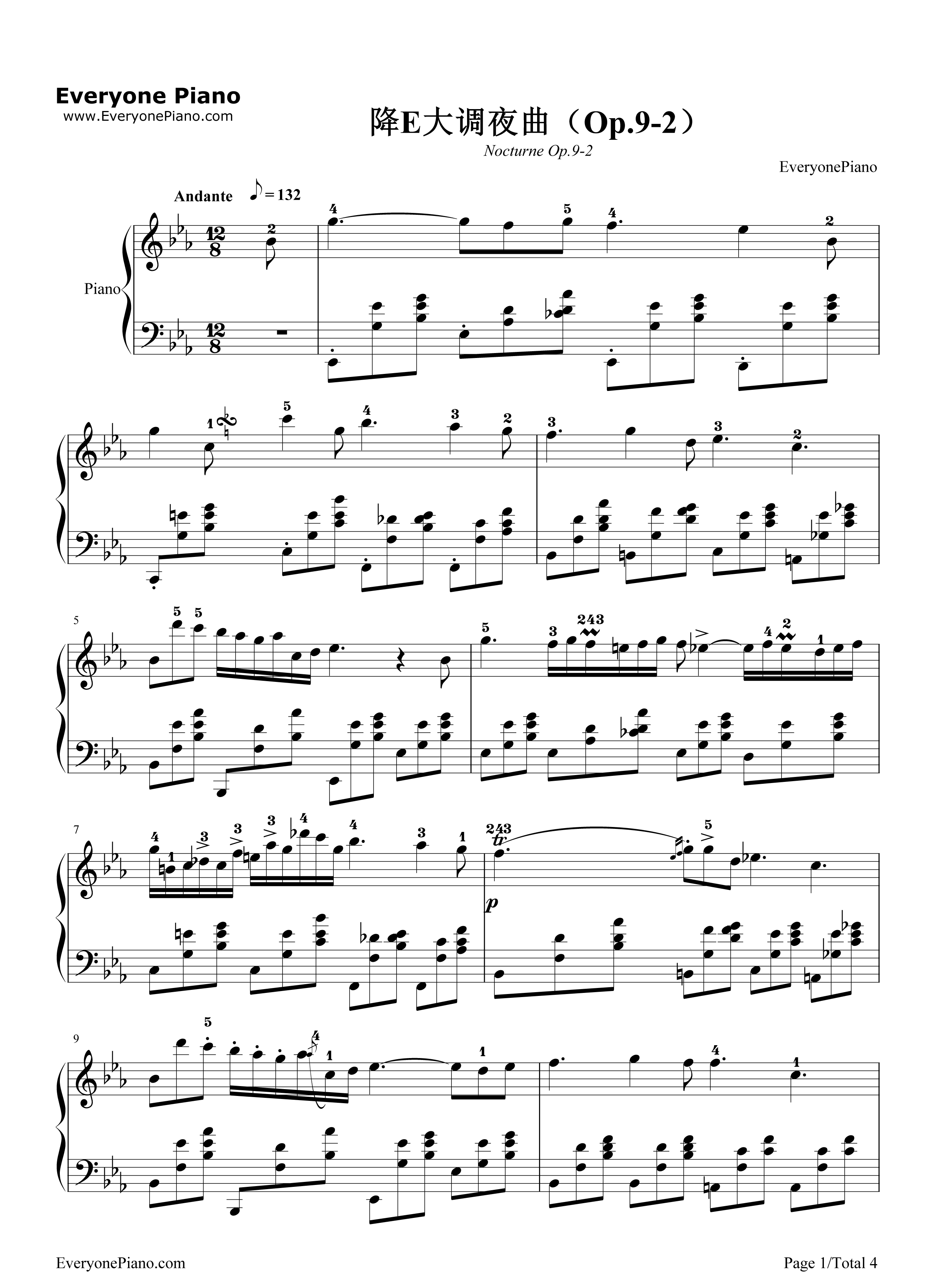 降E大调夜曲钢琴谱_肖邦