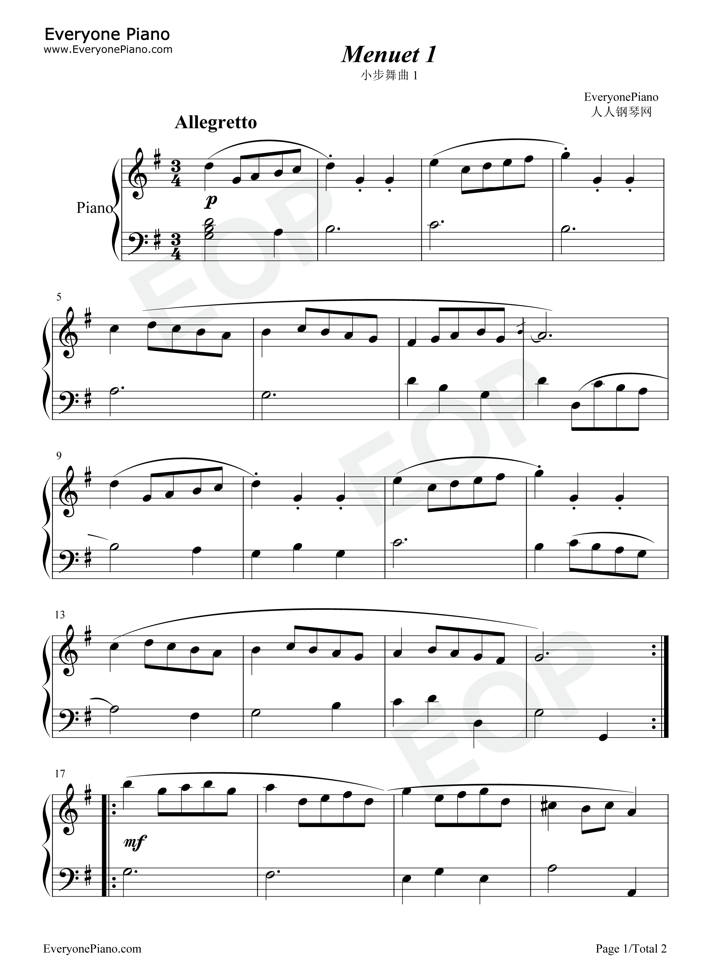 小步舞曲_1钢琴谱_巴赫