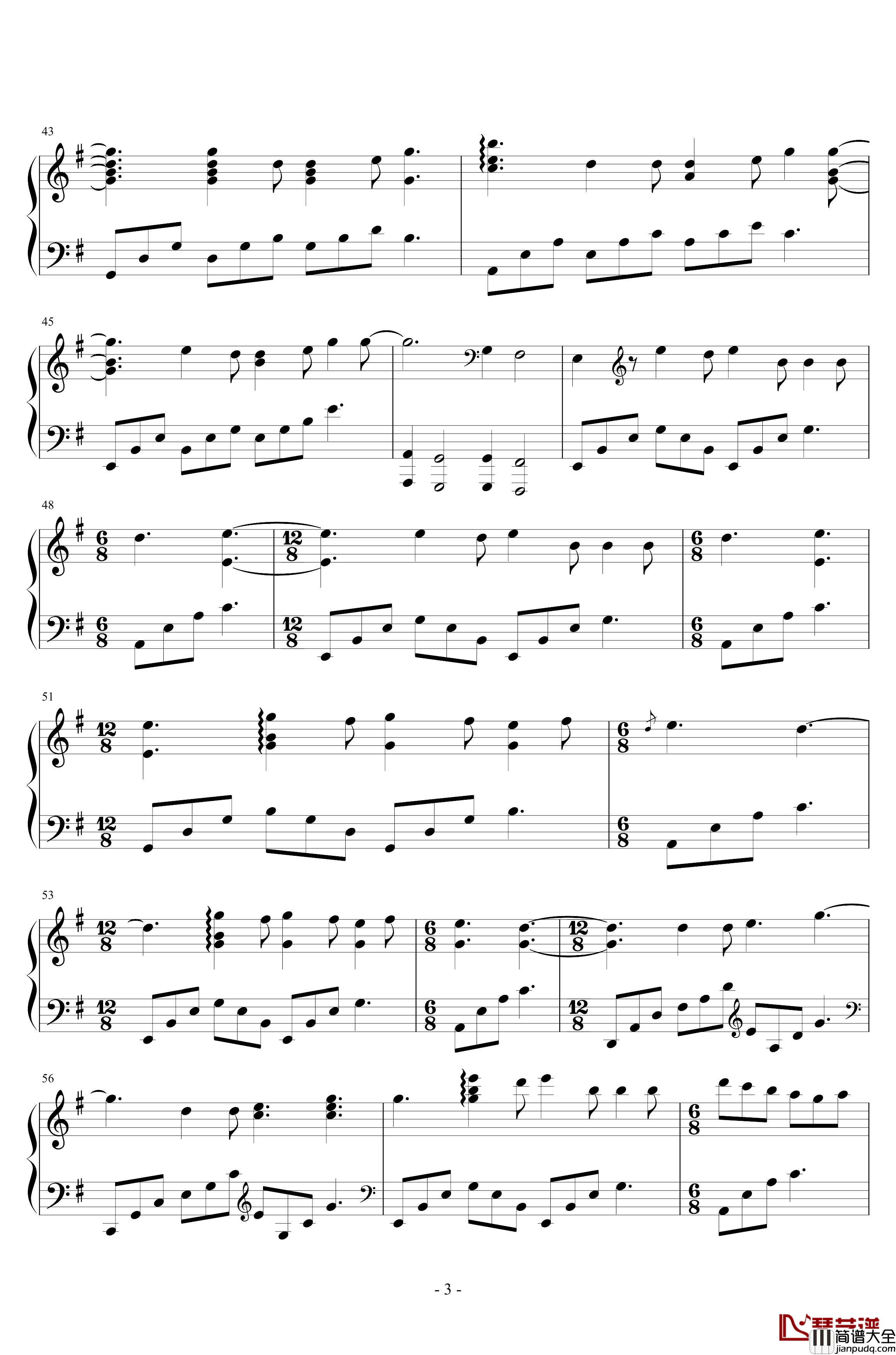 河边的心事钢琴谱_世界名曲