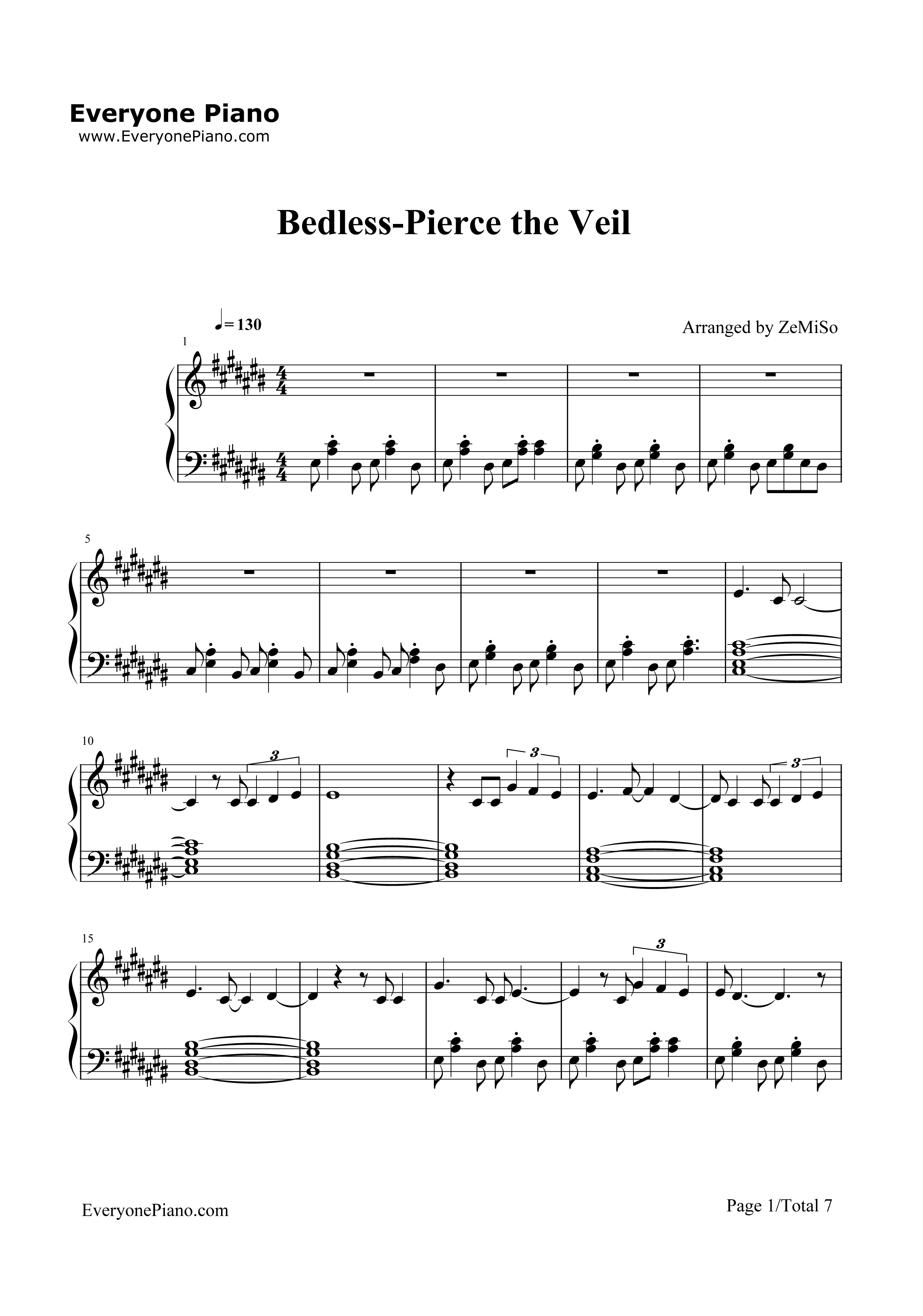 Bedless钢琴谱_Pierce_the_Veil