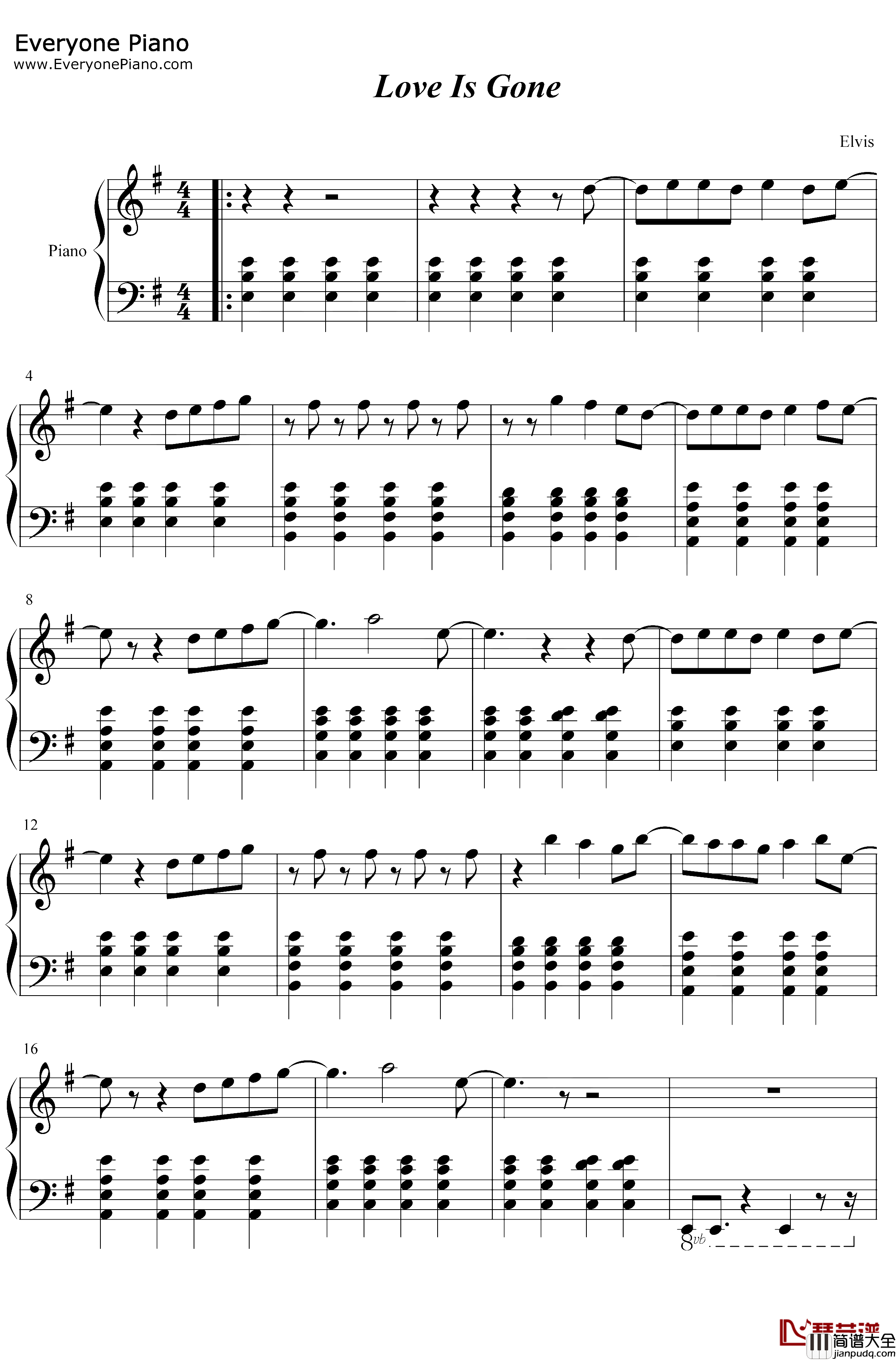 Love_Is_Gone钢琴谱_David_Guetta/Chris_Willis