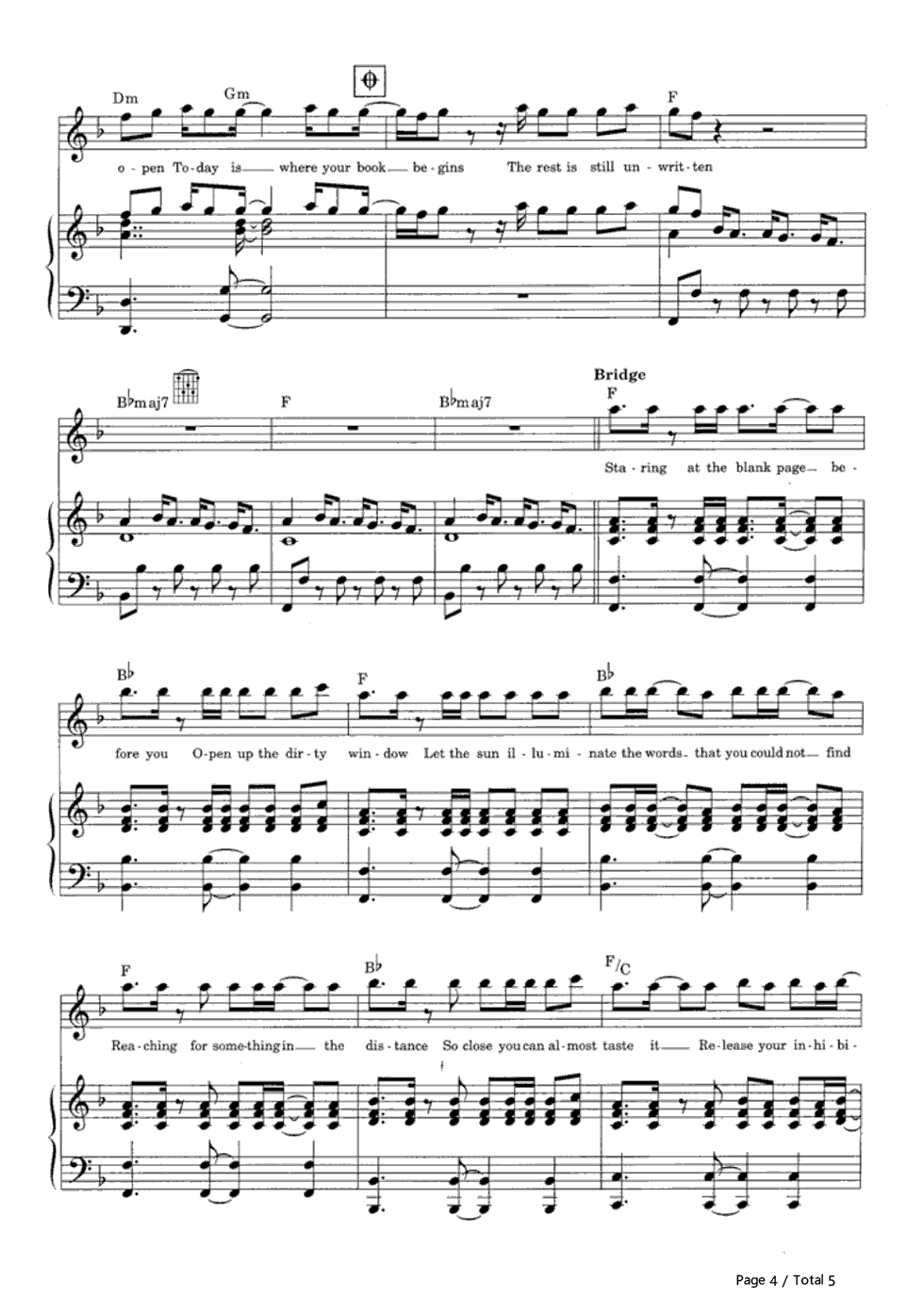 Unwritten钢琴谱_Natasha_Bedingfield