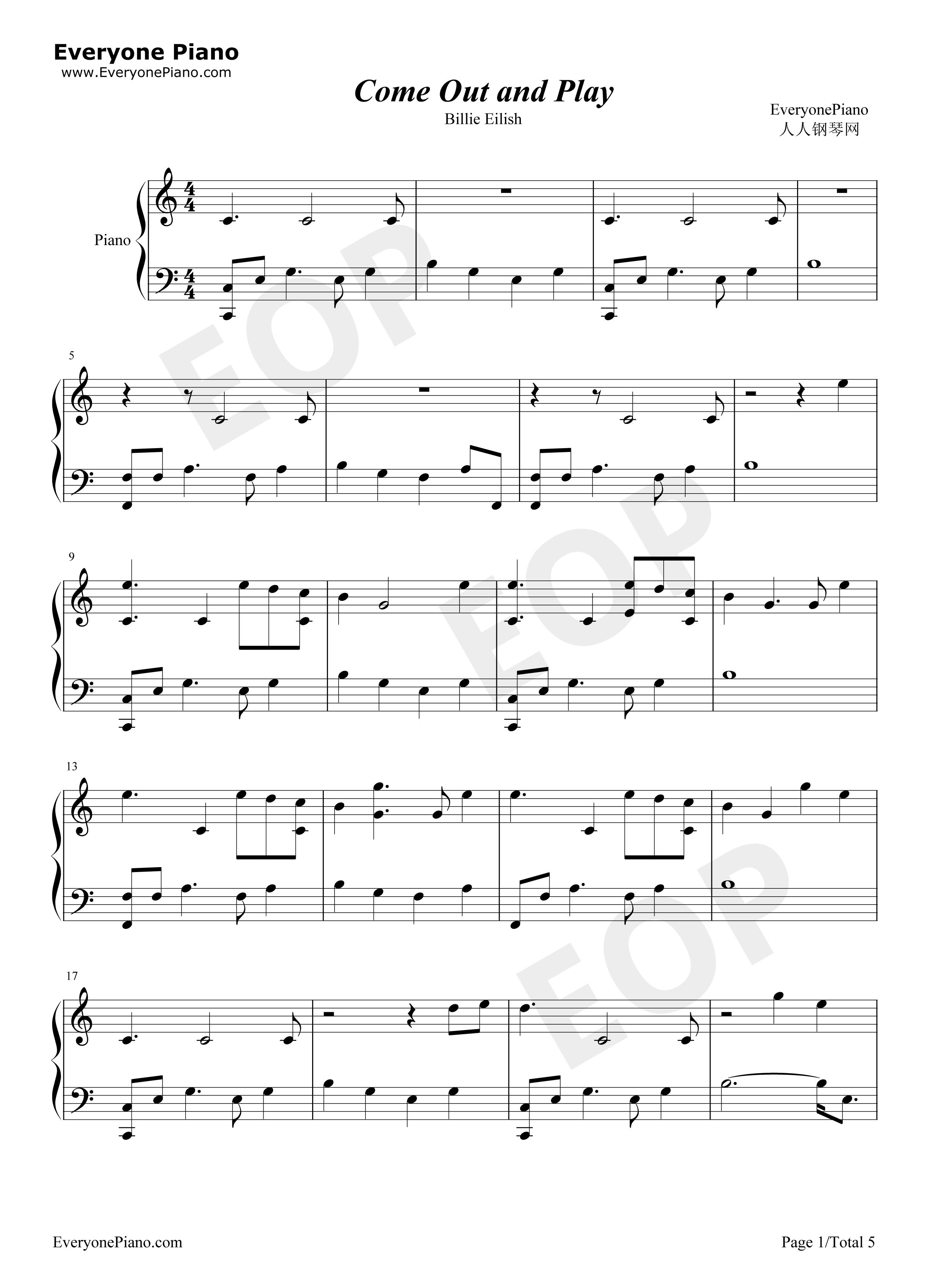 Come_Out_and_Play钢琴谱_Billie_Eilish