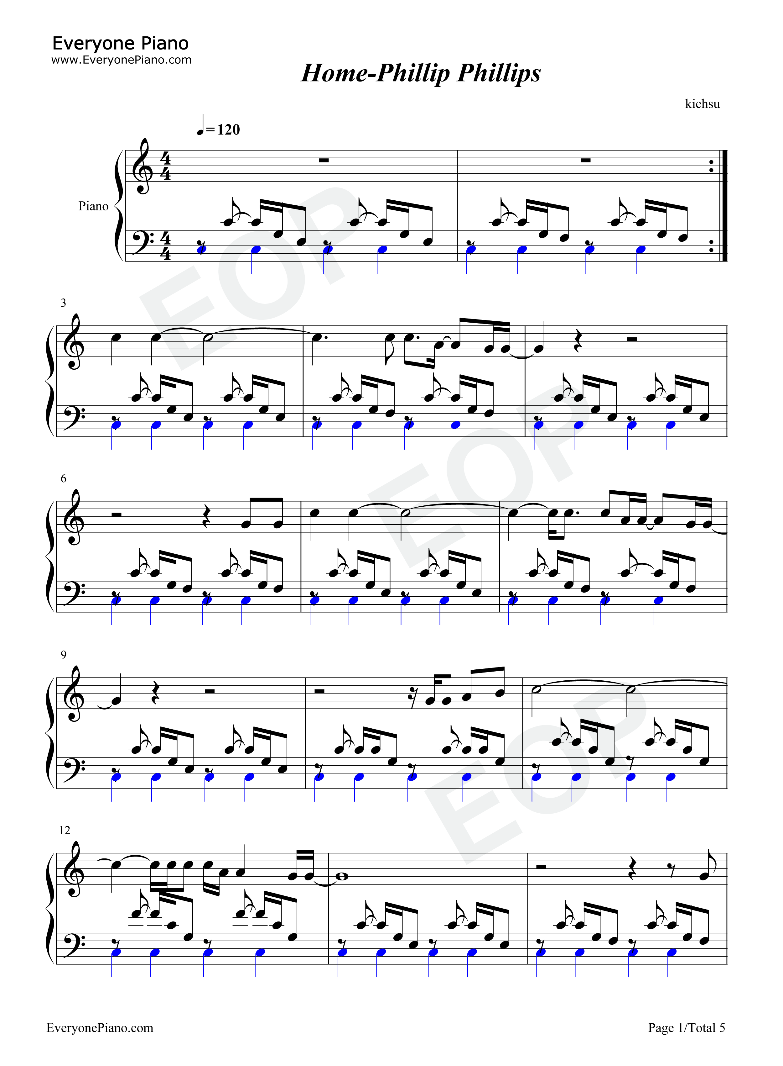 Home钢琴谱_Phillip_Phillips