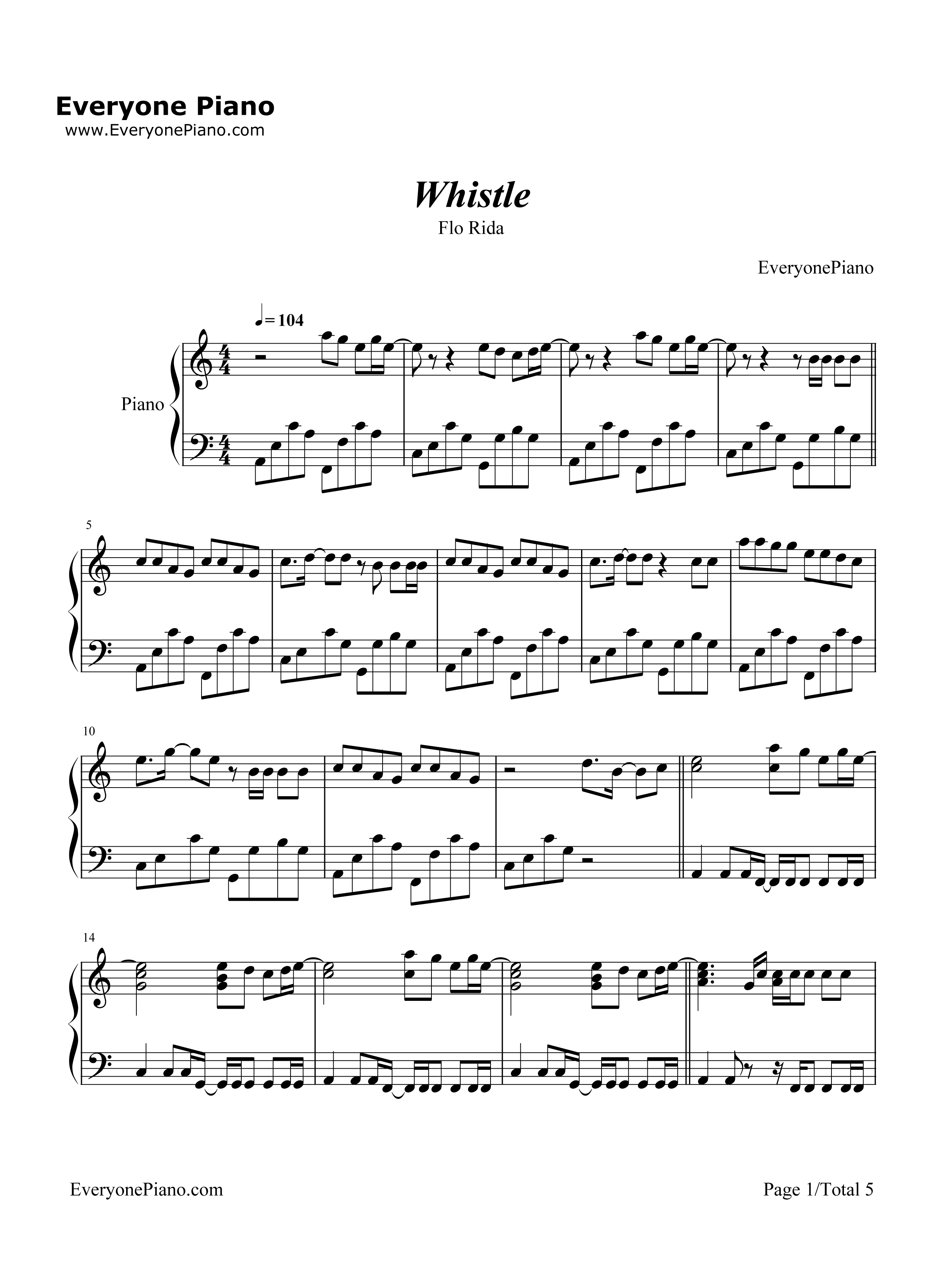 Whistle钢琴谱_Flo_Rida