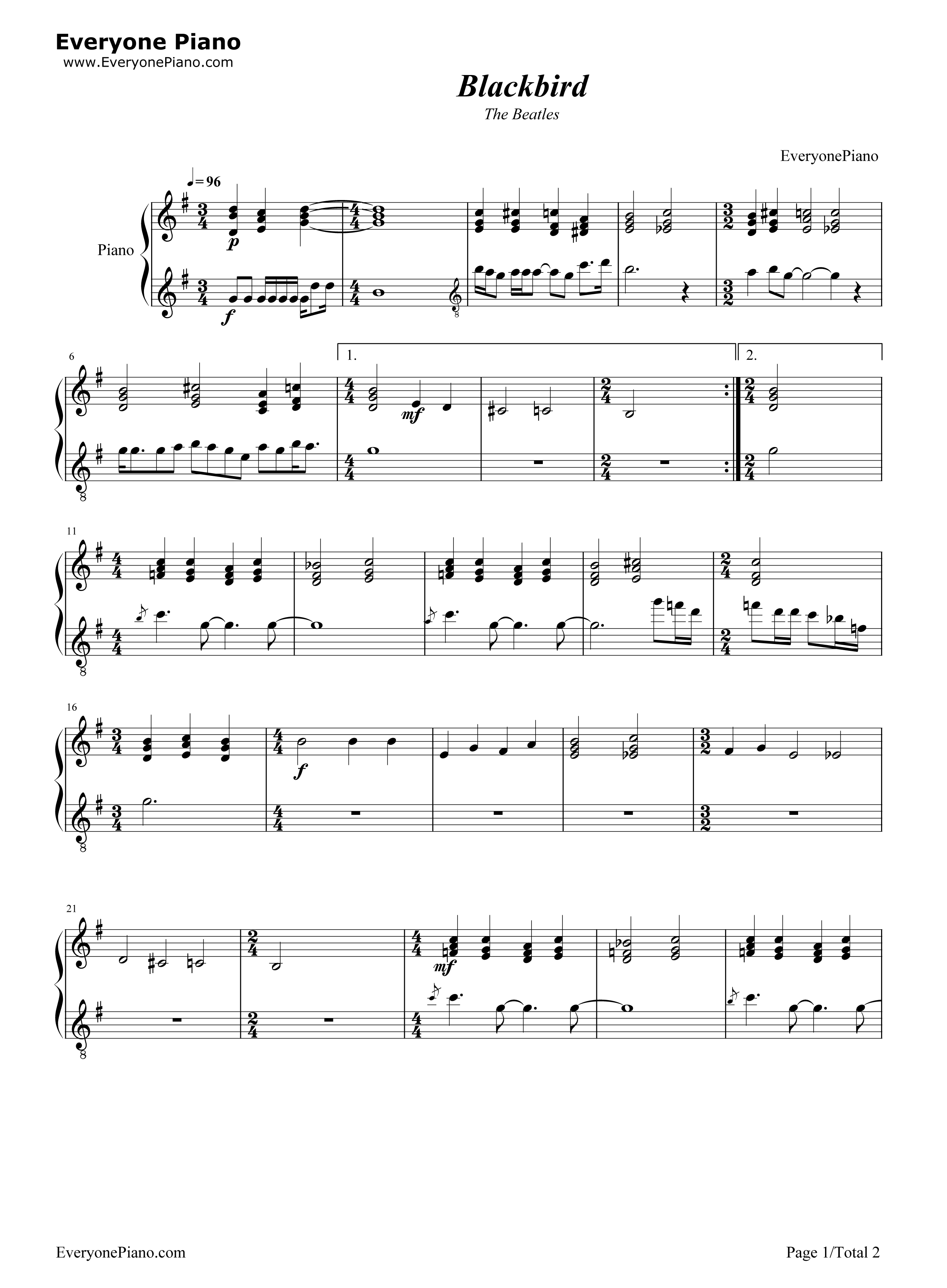 Blackbird钢琴谱_The_Beatles