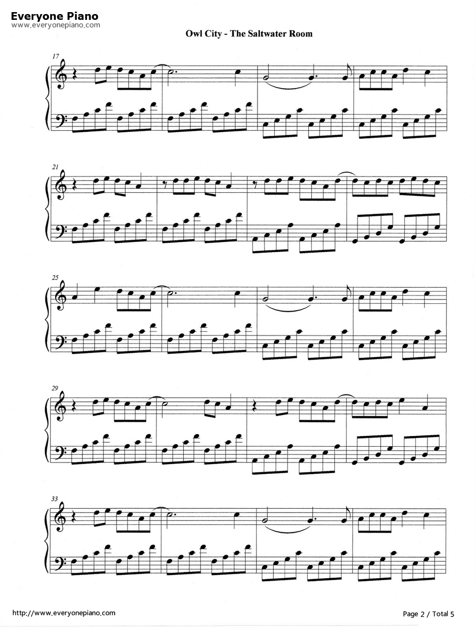 The_saltwater_room（深海空间_Owl_City）钢琴谱_Owl_City