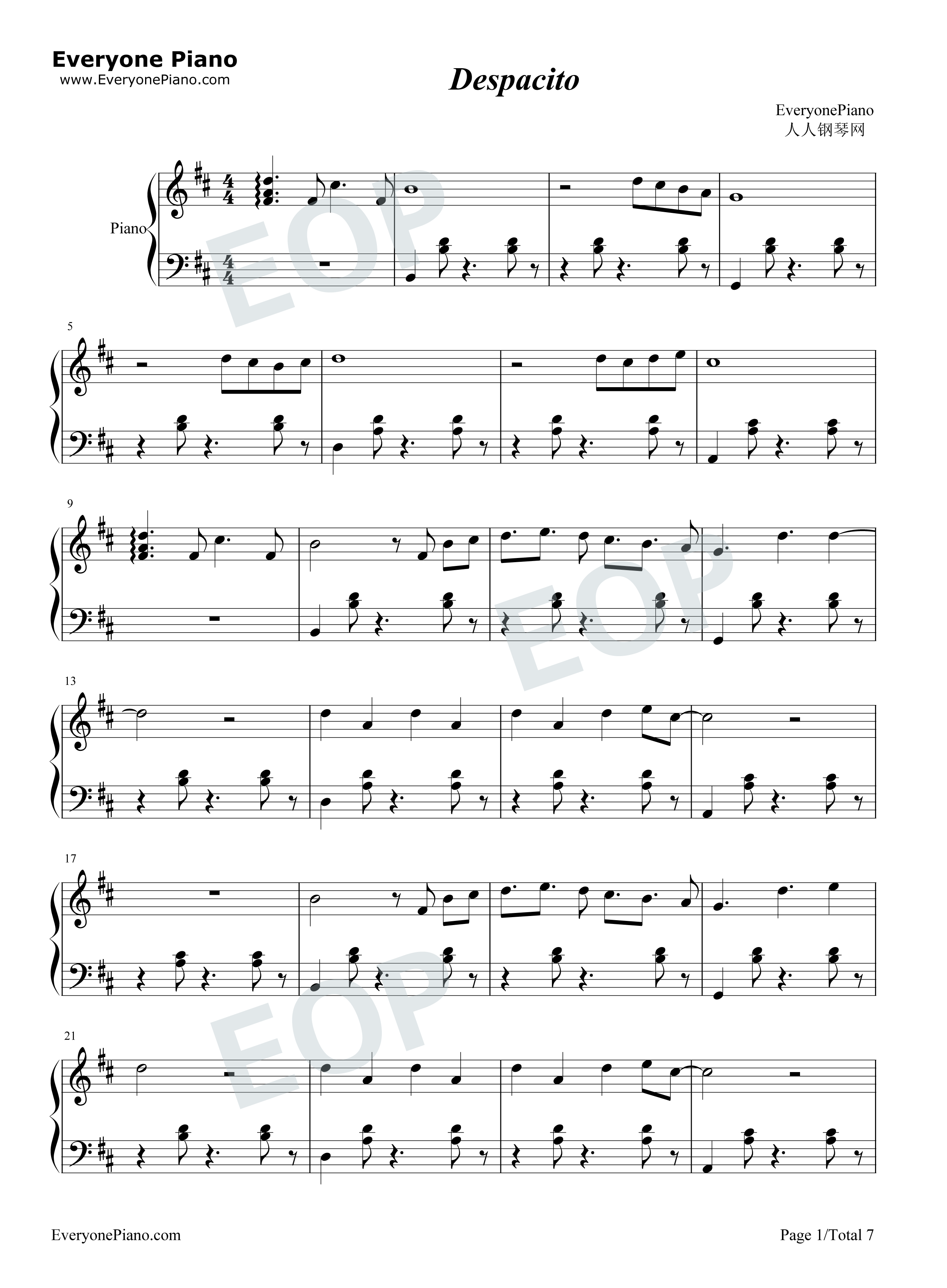 Despacito钢琴谱_Luis_Fonsi_Daddy_Yankee