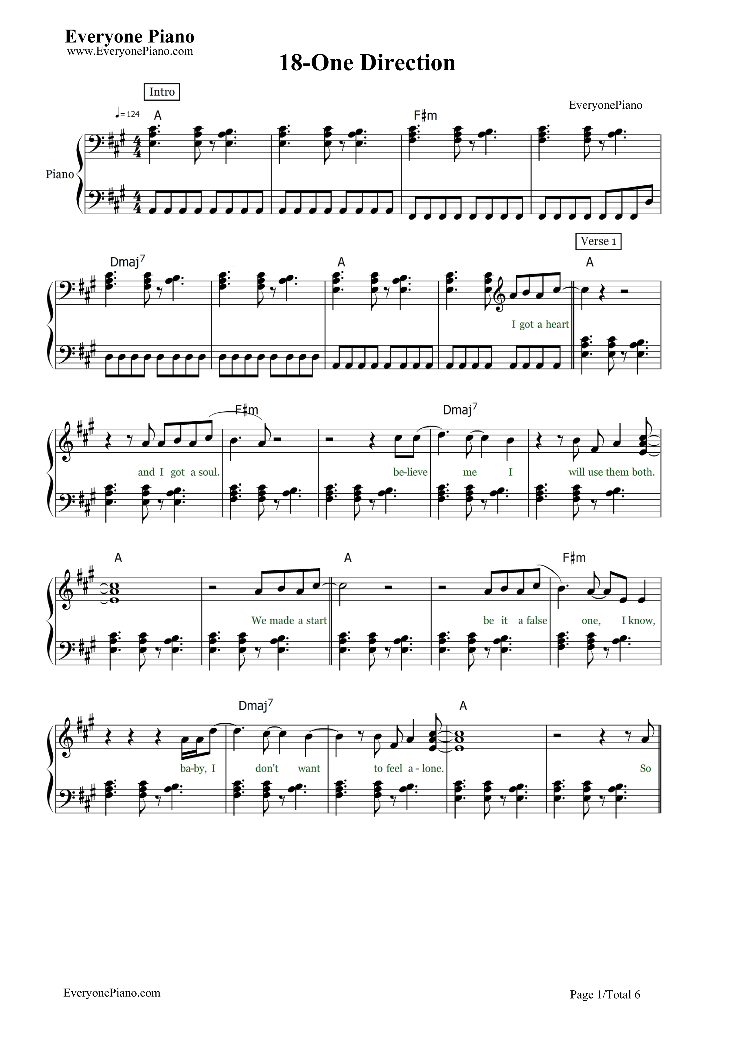 18钢琴谱_One_Direction
