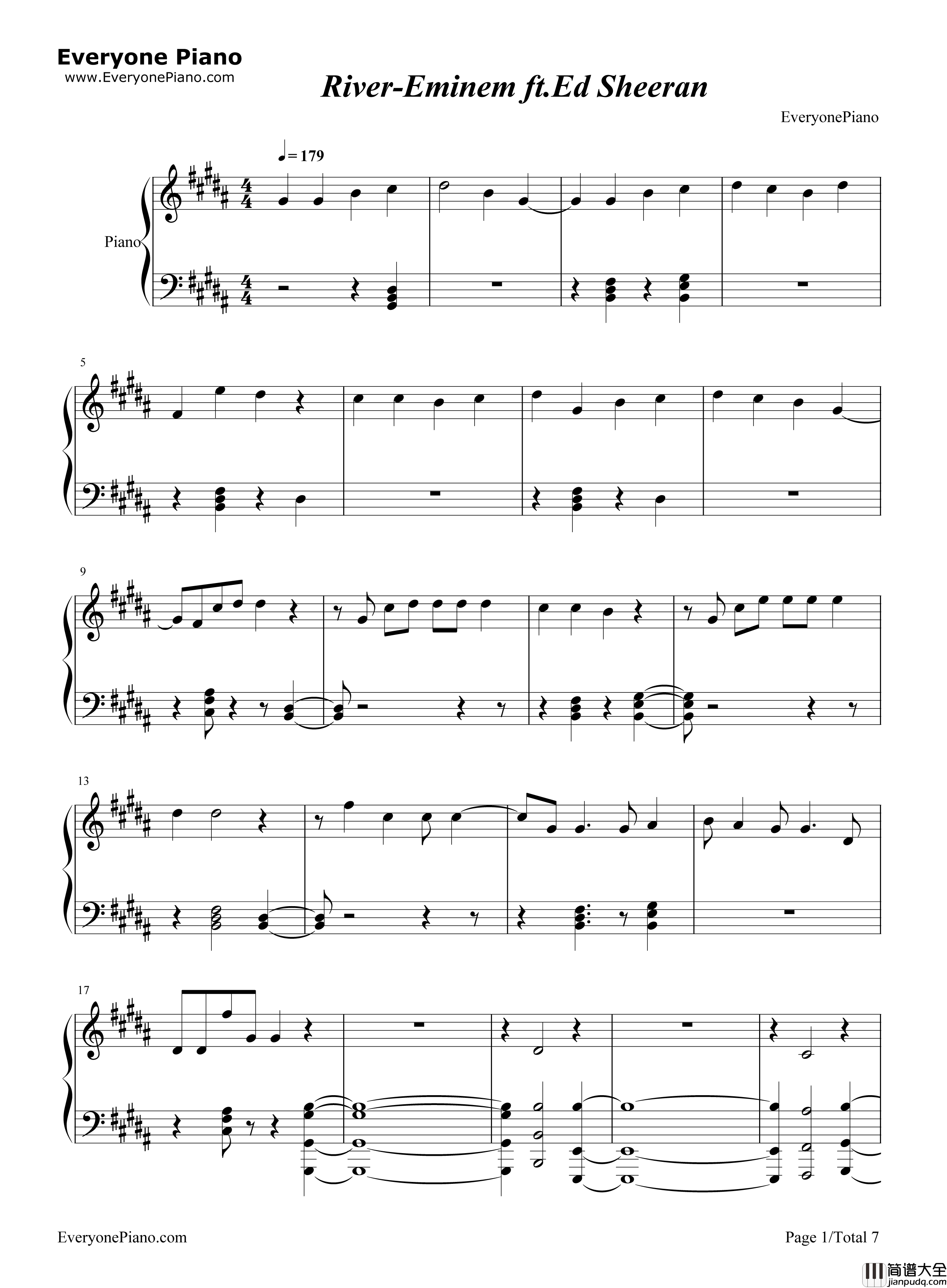 River钢琴谱_Eminem_Ed_Sheeran