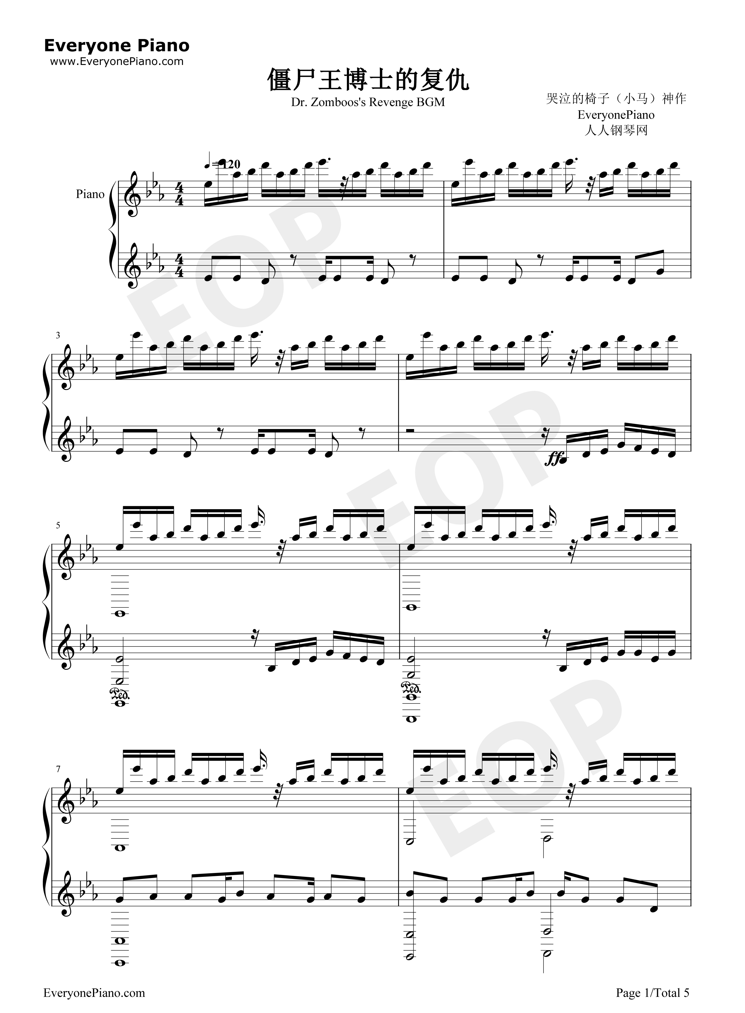 僵尸王博士的复仇主题曲钢琴谱_Plants_vs._Zombies