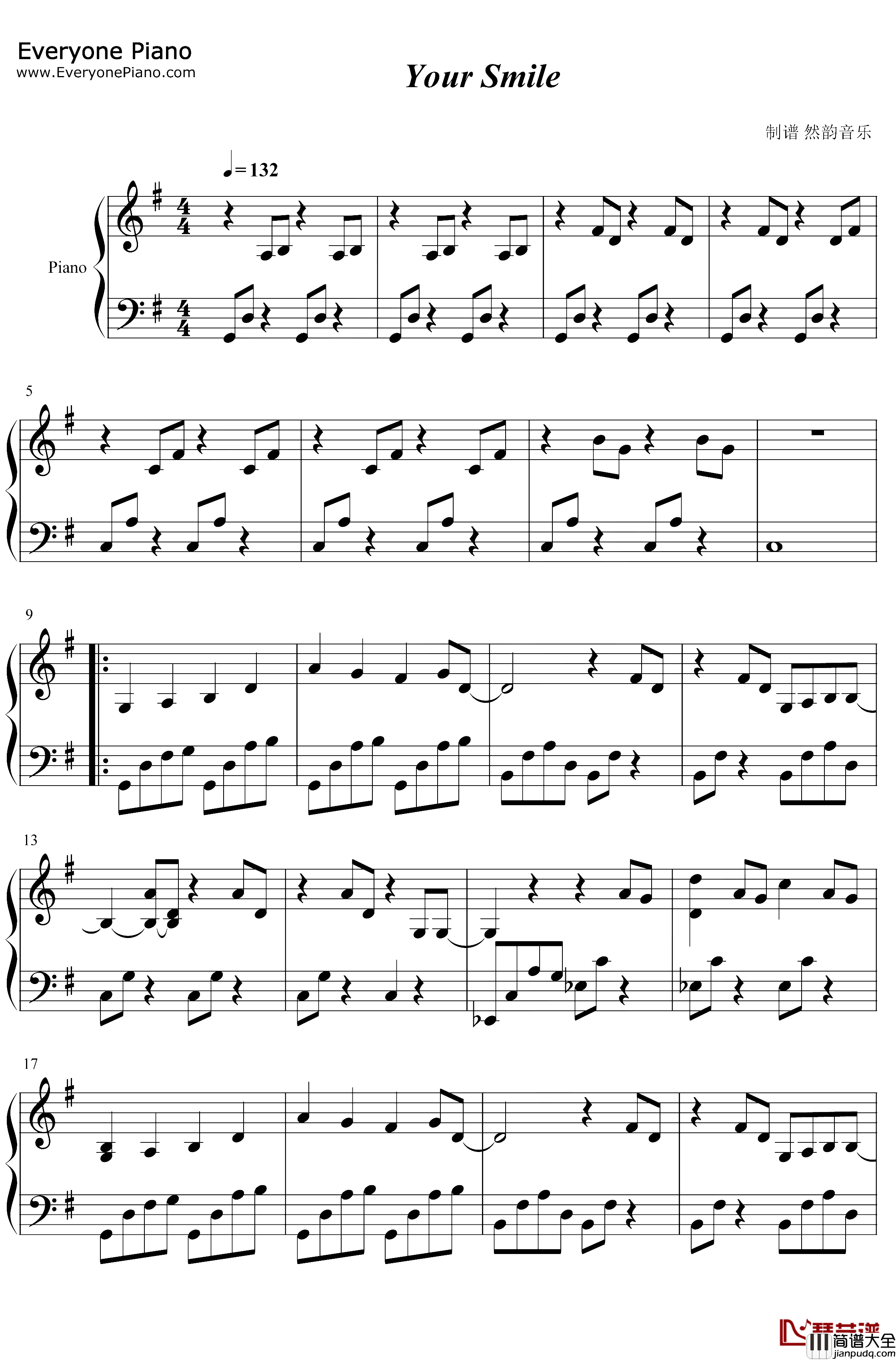 Your_Smile钢琴谱_陈意涵_我喜欢你片尾曲