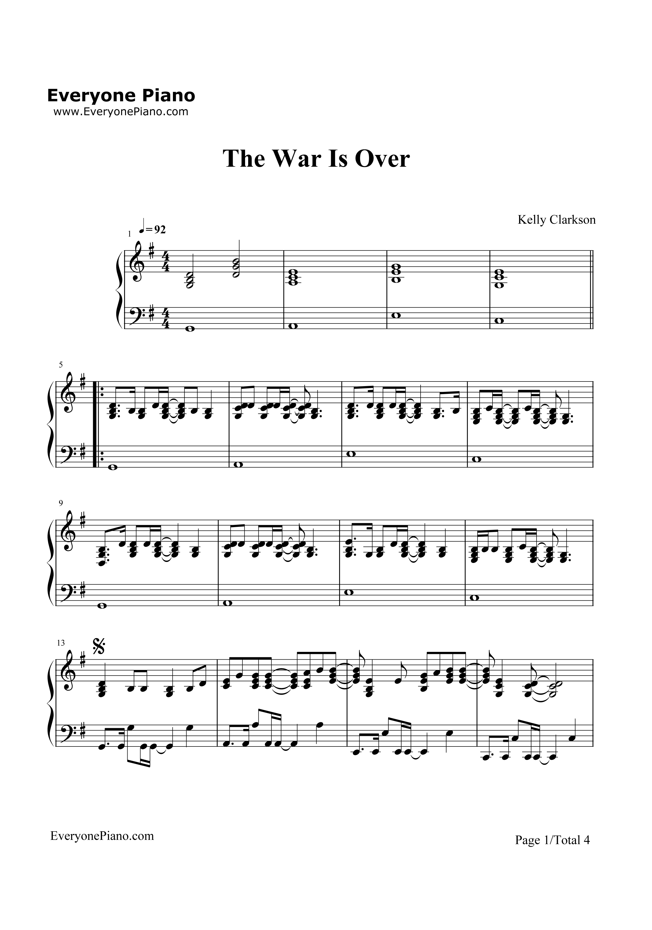 The_War_Is_Over钢琴谱_Kelly_Clarkson